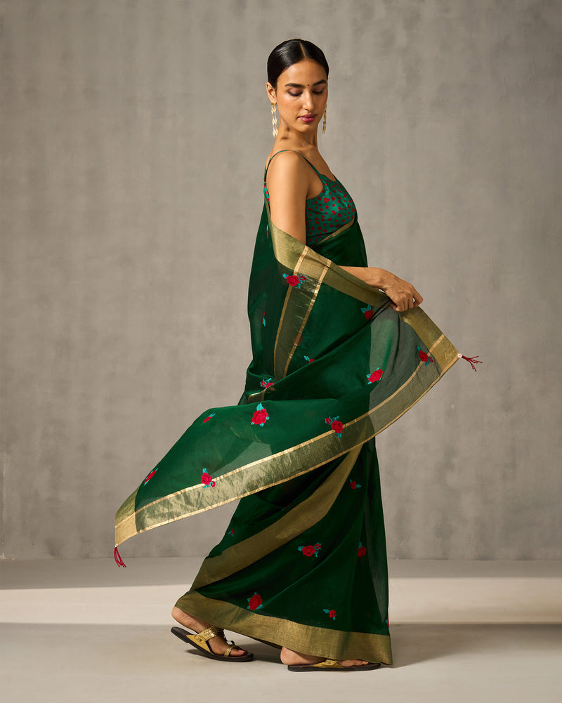 Gulab Sari - Green Embroidered