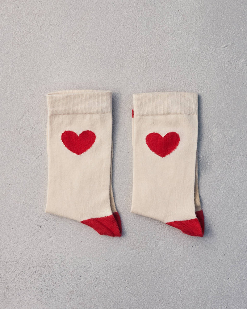 Heart Socks - Oatmeal & Red