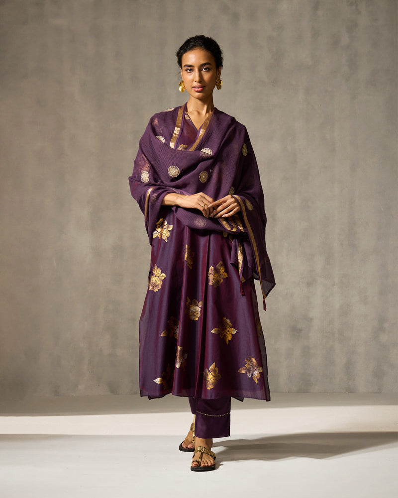 Dusk Dupatta - Purple & Gold Embroidered