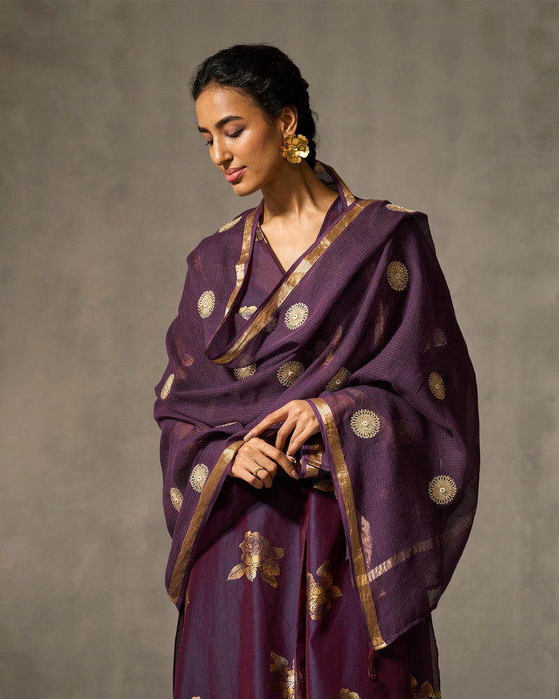 Dusk Dupatta - Purple & Gold Embroidered