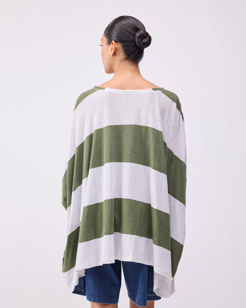 Lyla Top - Olive & Grey Stripes