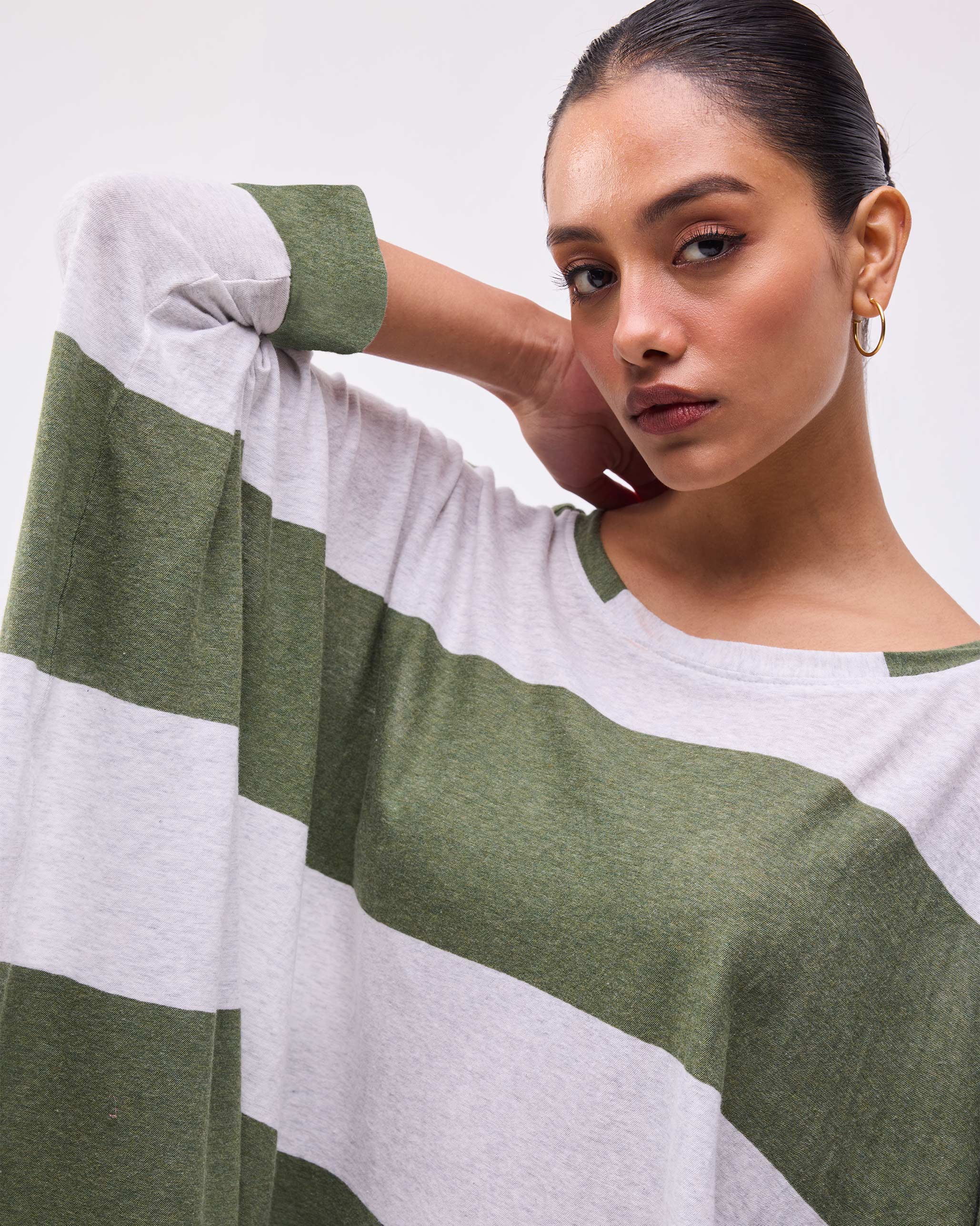 Lyla Top - Olive & Grey Stripes