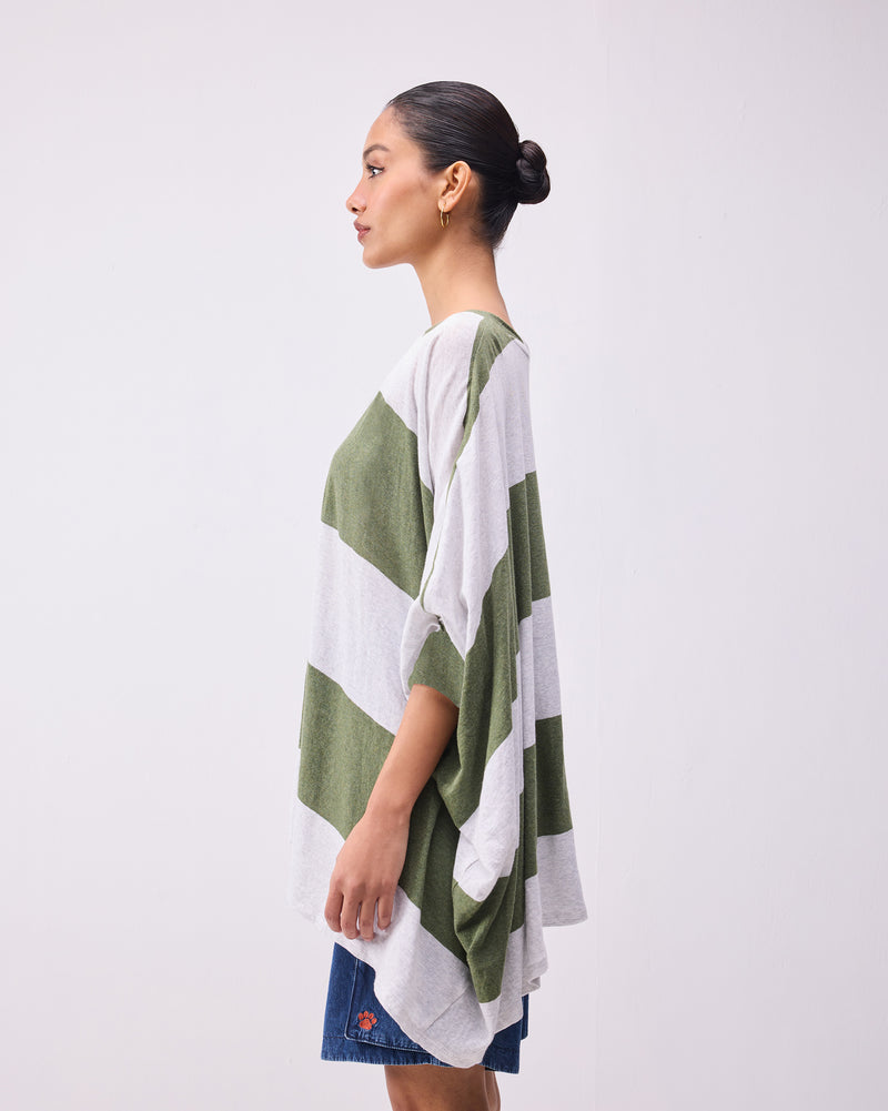 Lyla Top - Olive & Grey Stripes