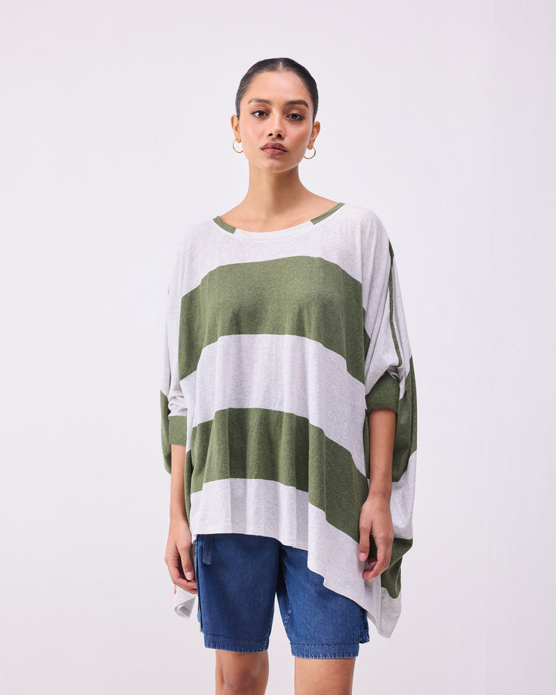 Lyla Top - Olive & Grey Stripes