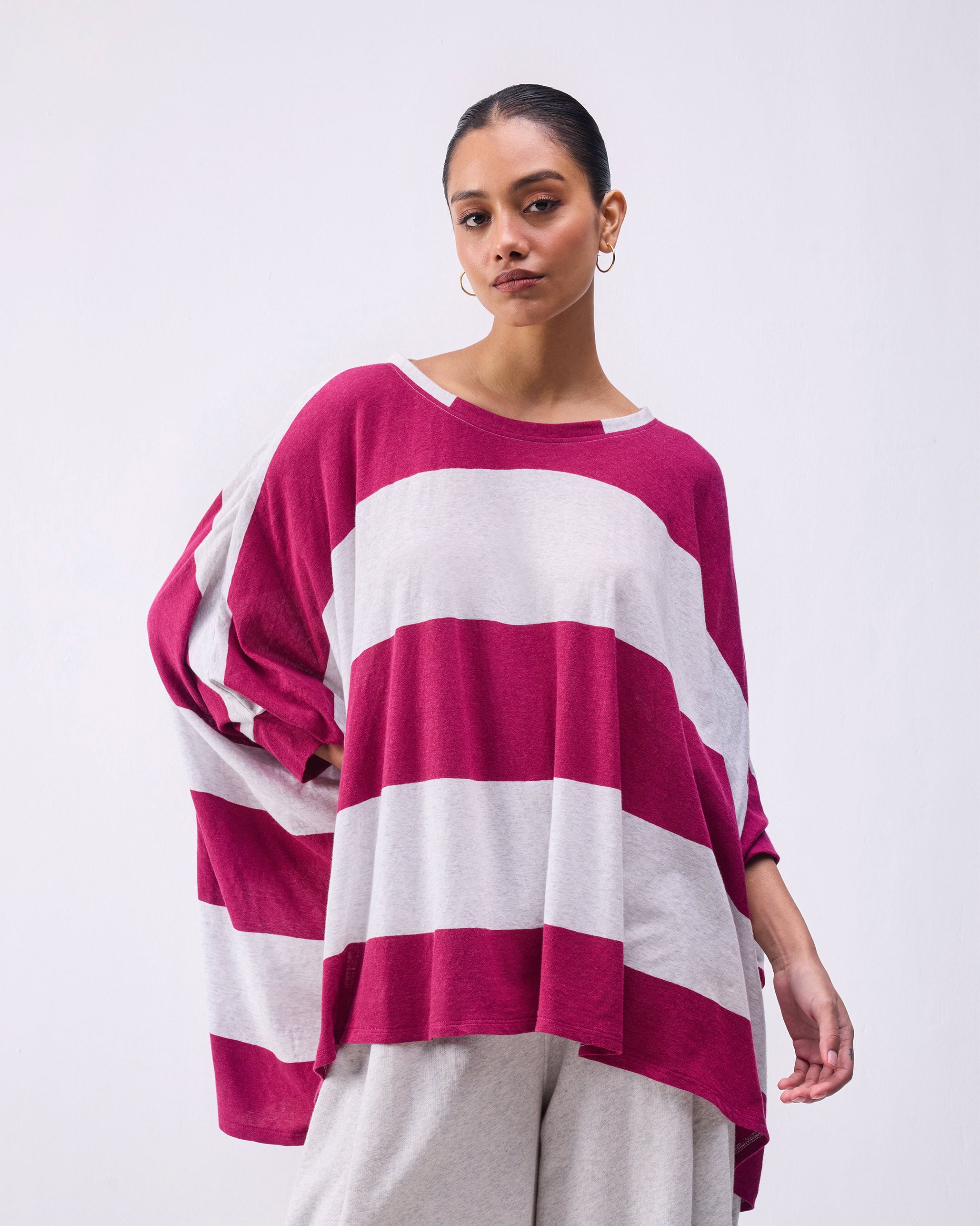 Lyla Top - Berry & Grey Stripes