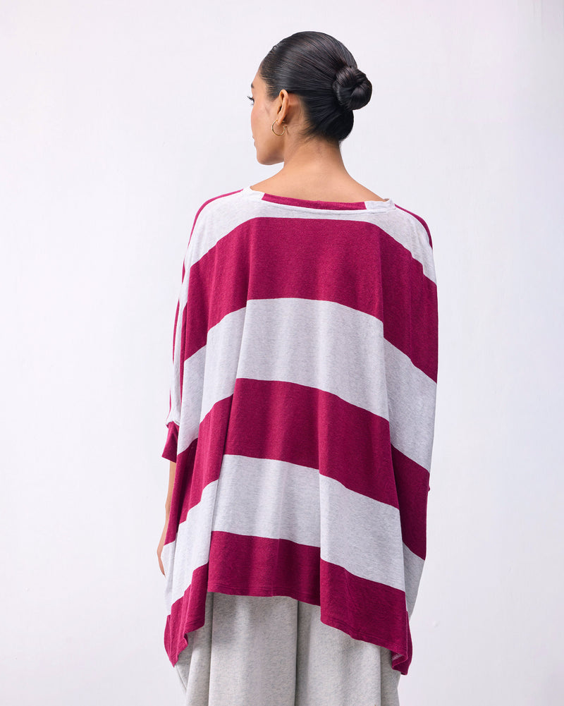 Lyla Top - Berry & Grey Stripes