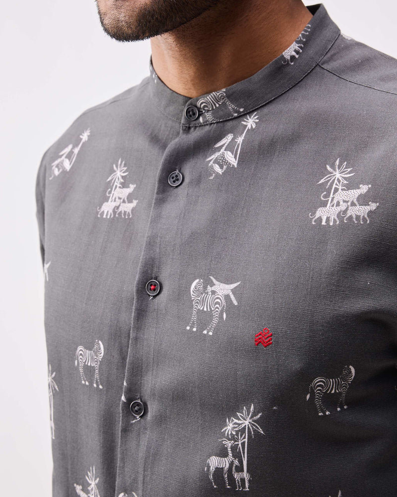 Nawab Shirt - Grey Print