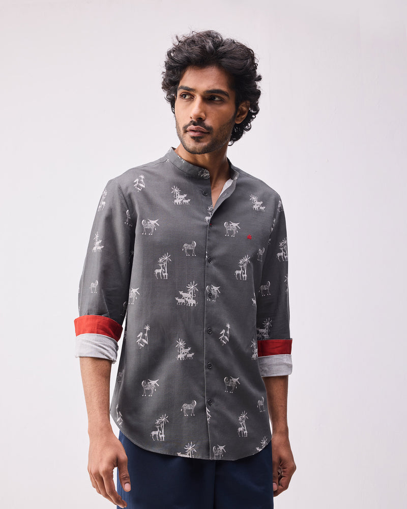 Nawab Shirt - Grey Print