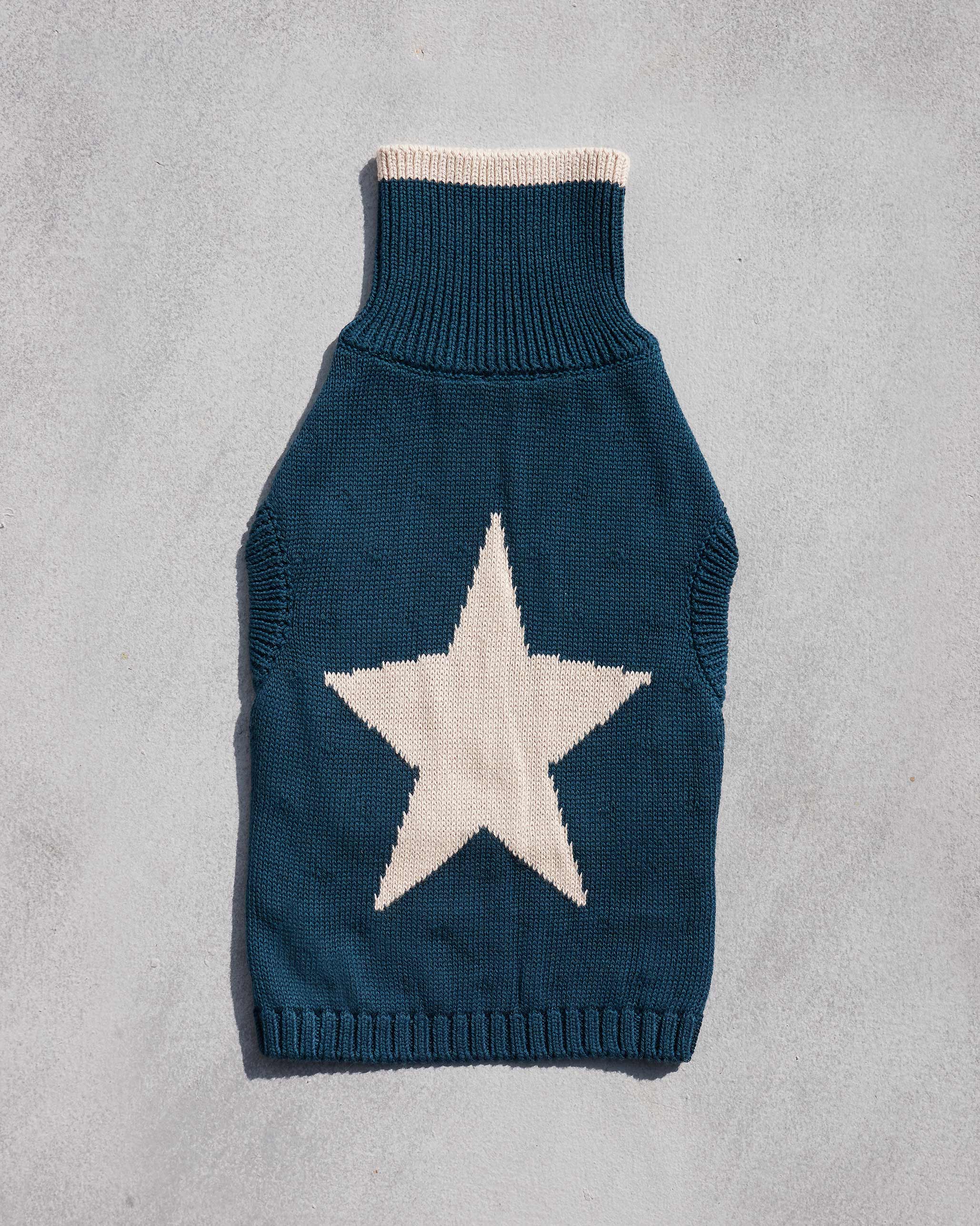 Star Snug Dog Sweater - Teal & Oatmeal