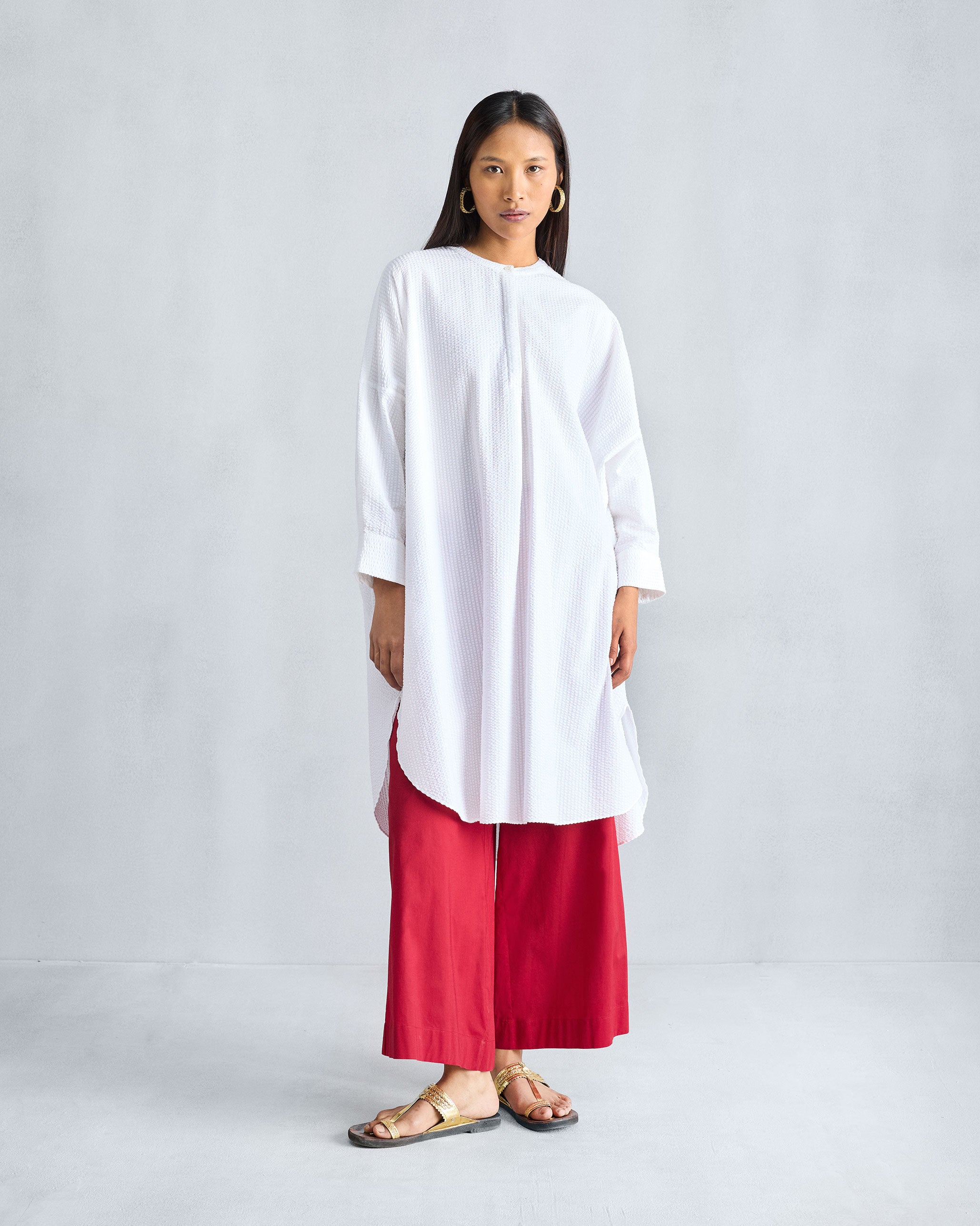 Lazy Sunday Tunic - White Seersucker