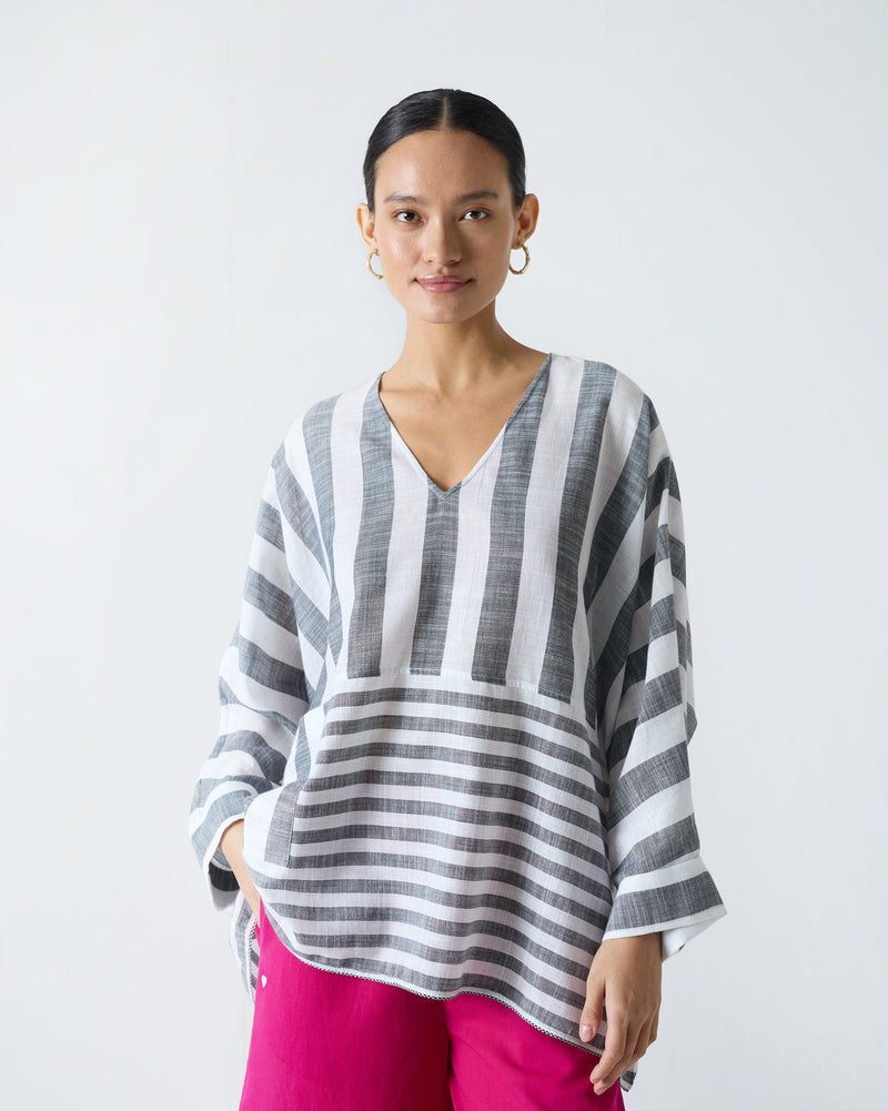 Victory Top - Charcoal & White Stripes