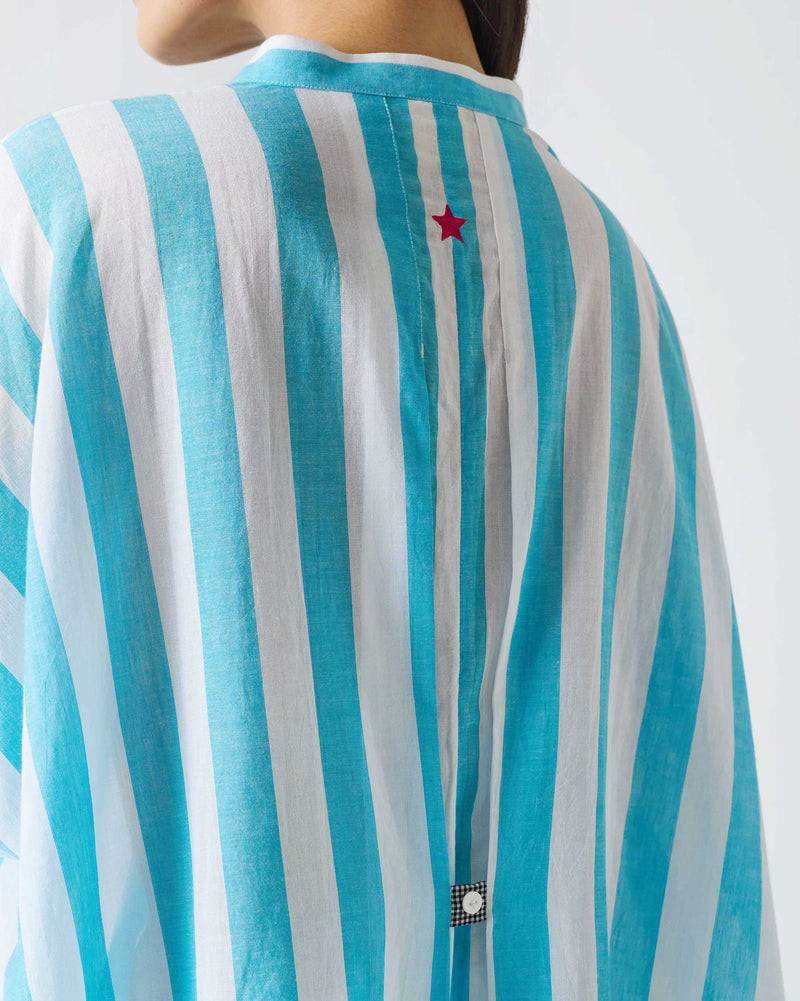 Tab Top - Aqua & White Stripes