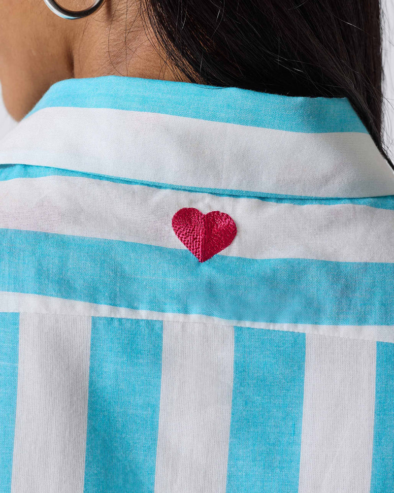 Ava Shirt Dress - Aqua & White Stripes