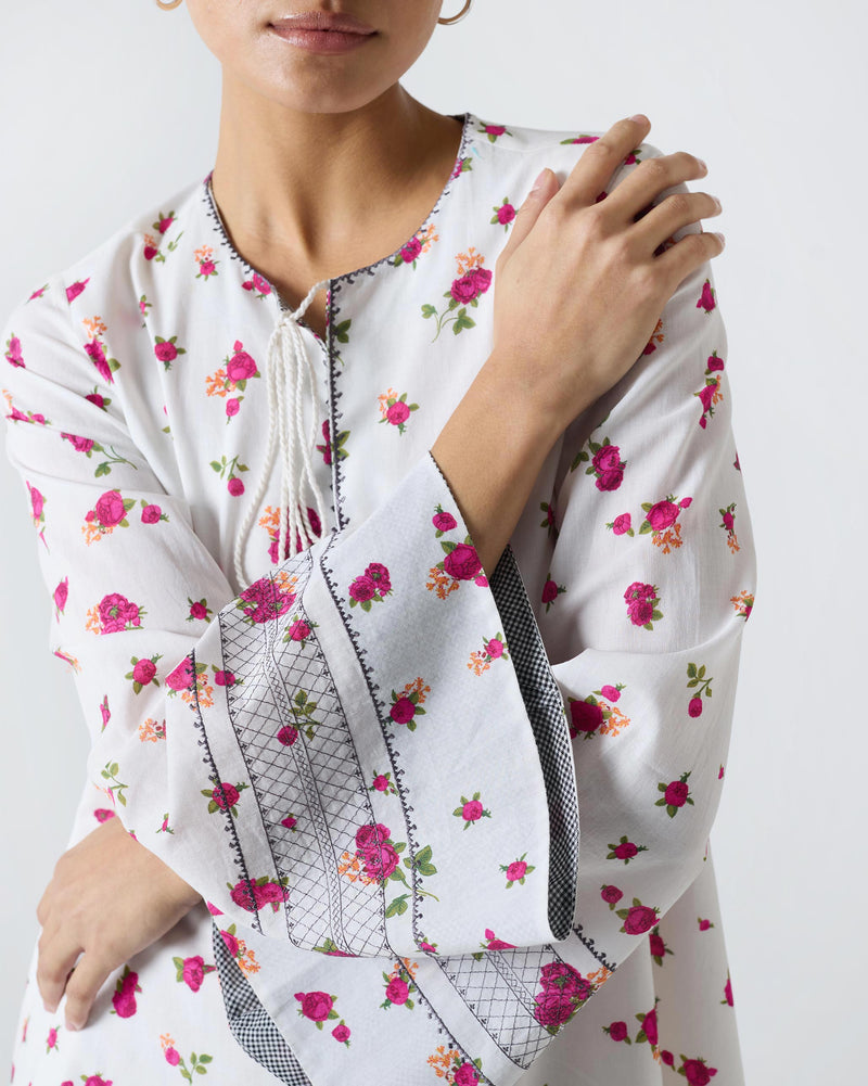 Shiro Beach Dress - White & Fuchsia Print