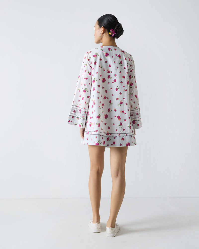 Shiro Beach Dress - White & Fuchsia Print