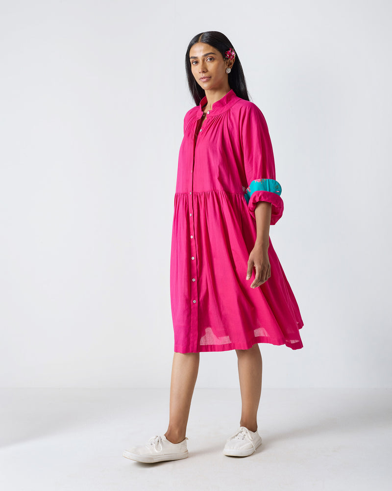 Miya Button Front Dress & Slip - Fuchsia