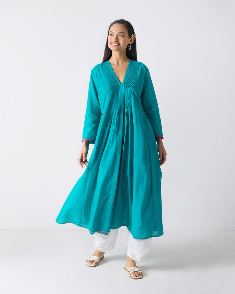 Pintuck Kurta - Aqua