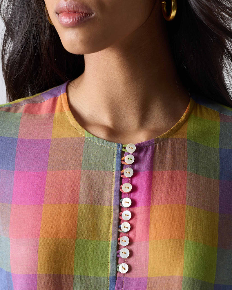 Pleated Waist Kurta - Multi Color Checks