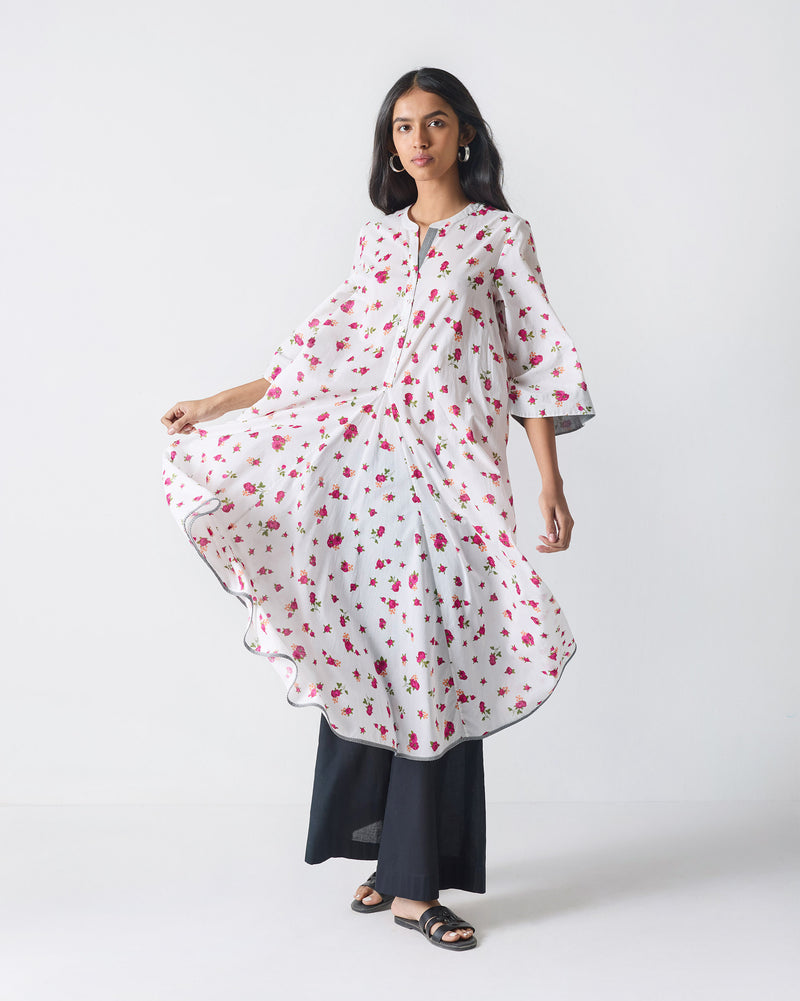 Arina Kurta - White & Fuchsia Print