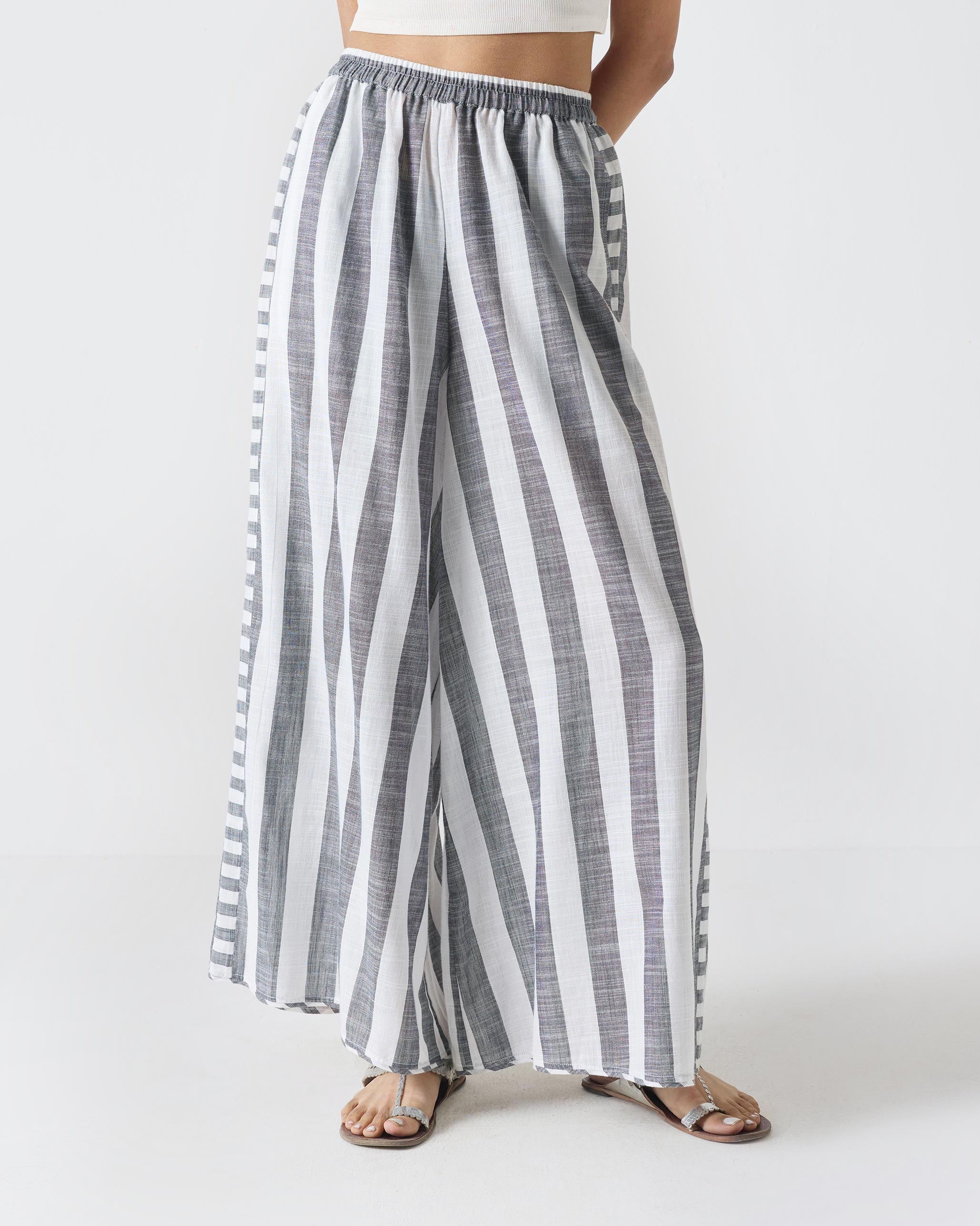 Ceylon Pyjamas - Charcoal & White Stripes