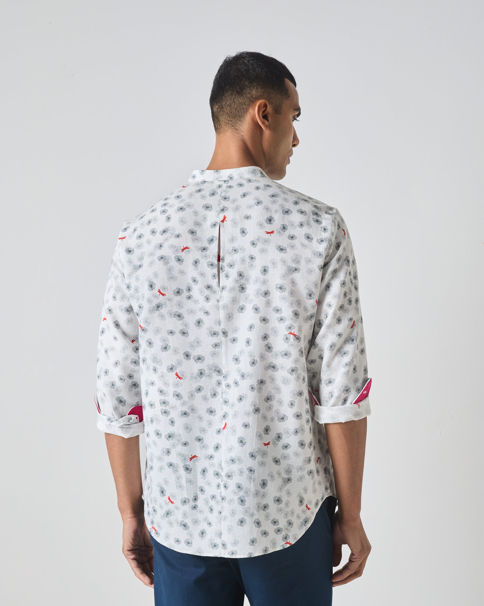 One Button Shirt - Grey Print