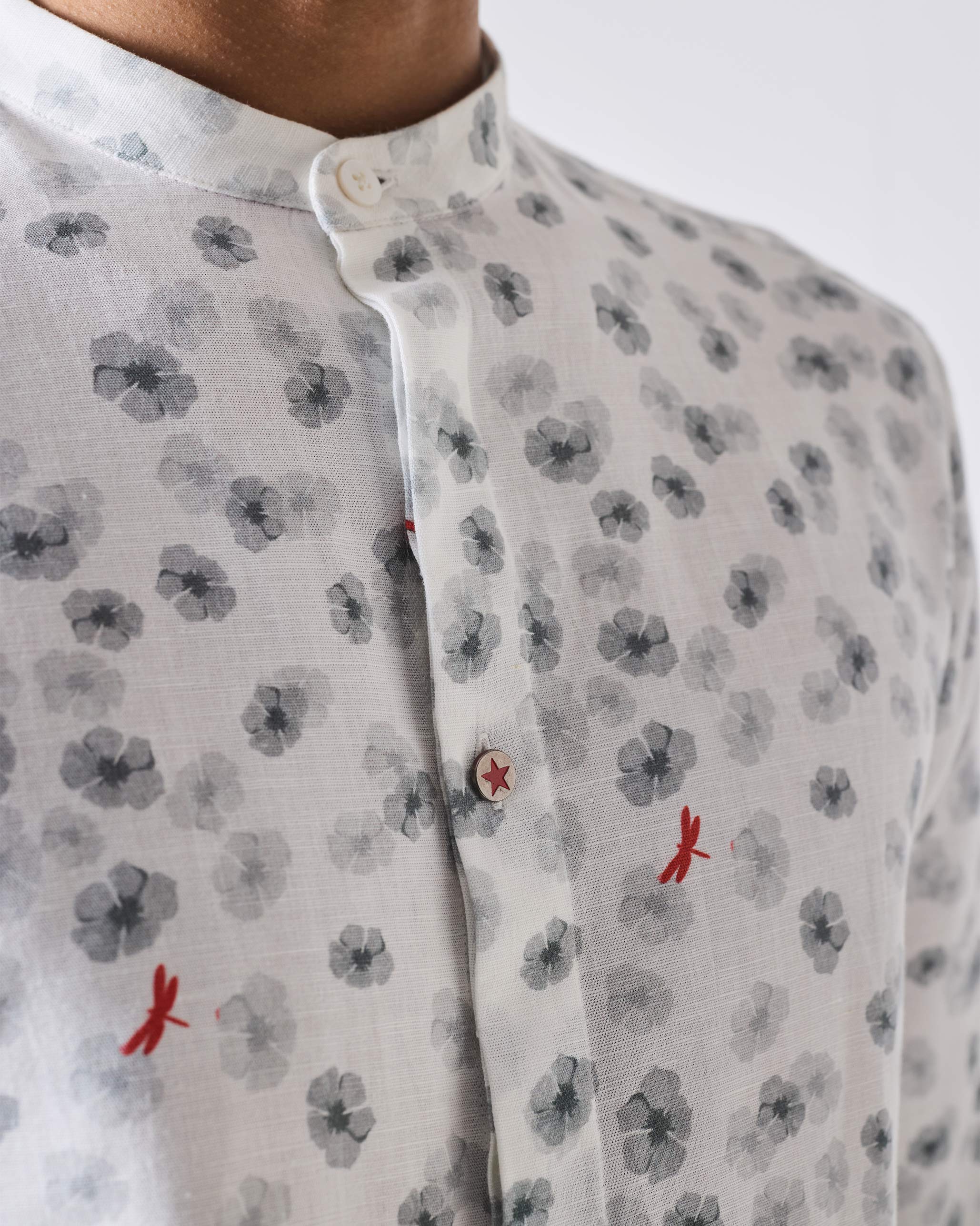 One Button Shirt - Grey Print