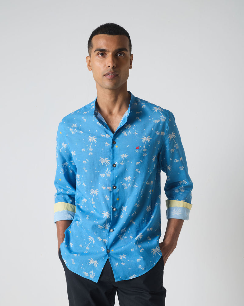 Nawab Shirt - Blue & White Print