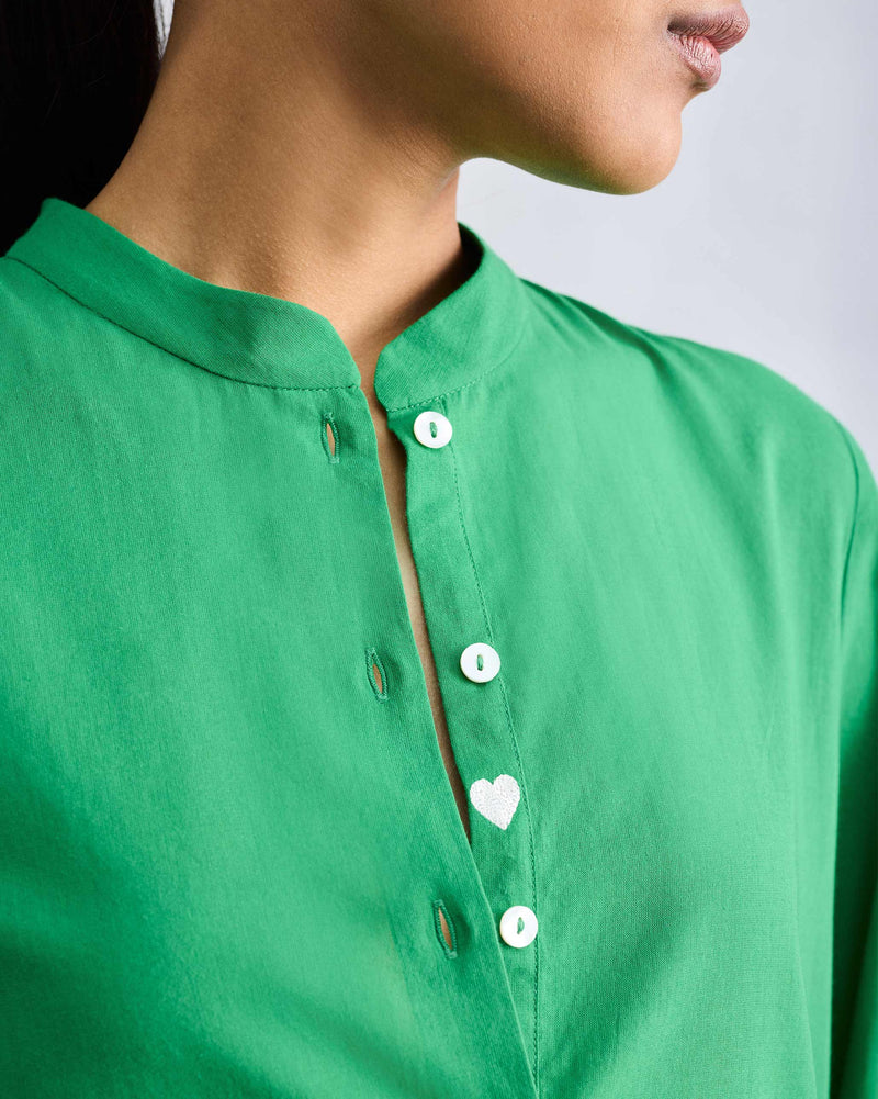 Mandarin Collar Top - Green