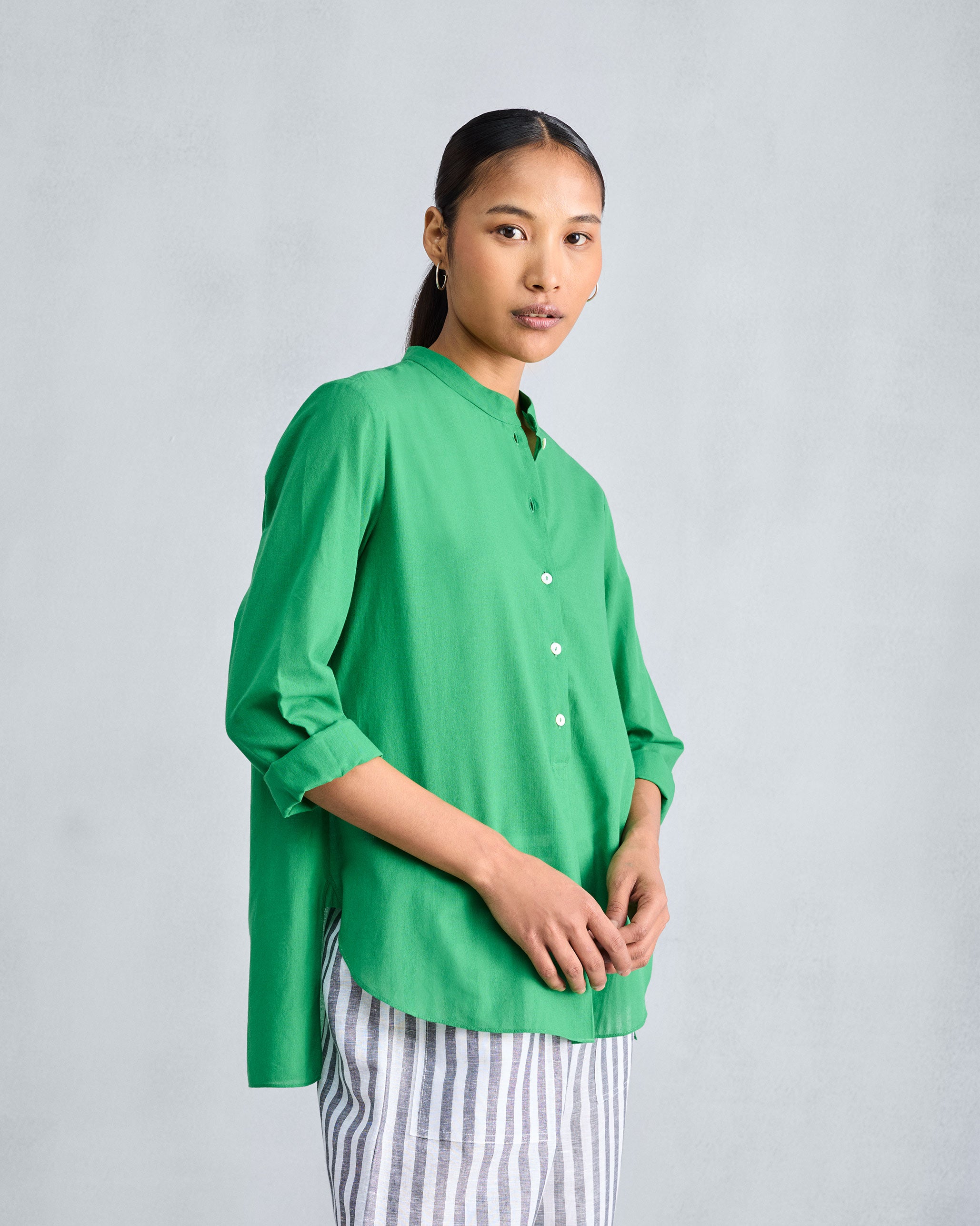 Mandarin Collar Top - Green