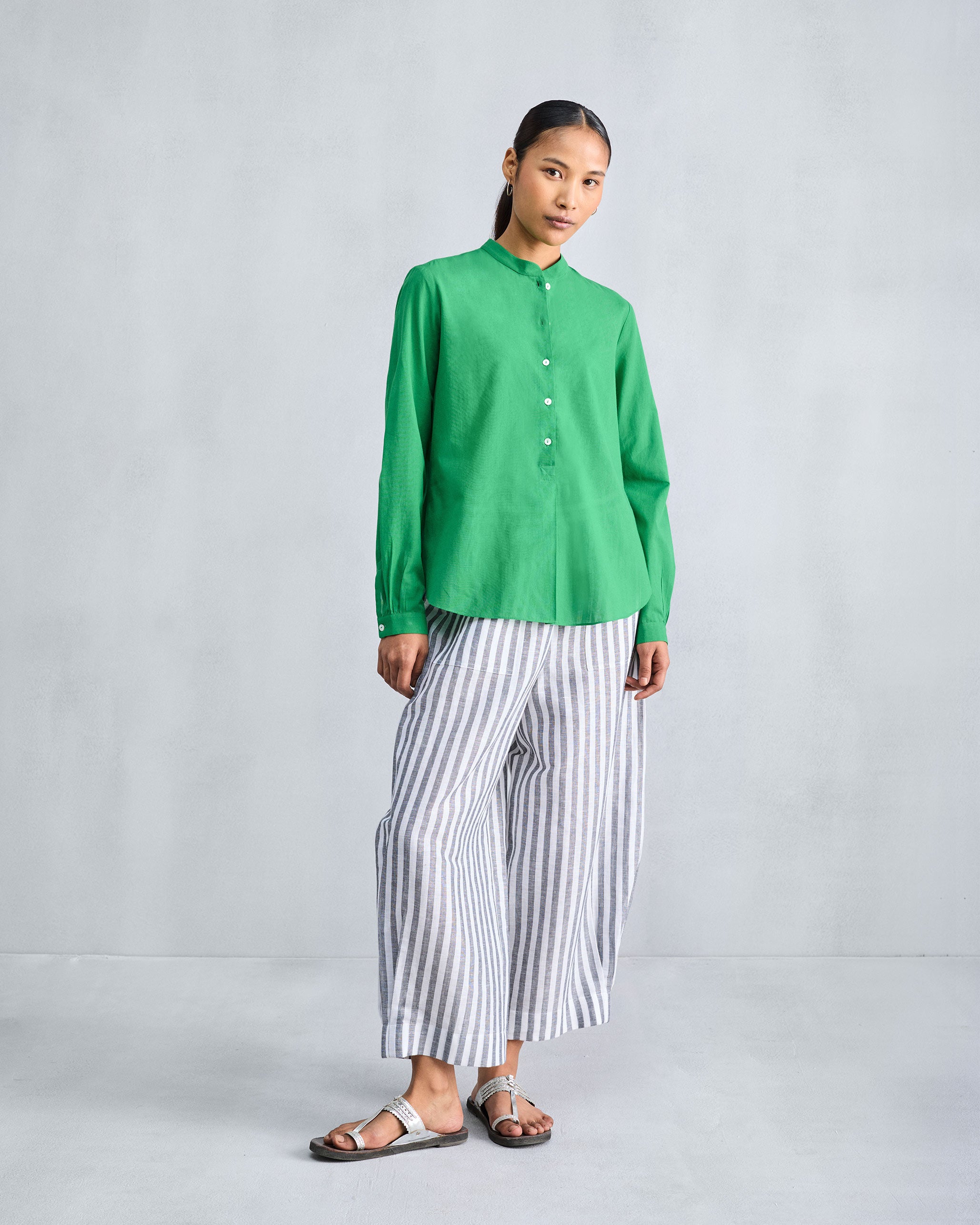 Mandarin Collar Top - Green