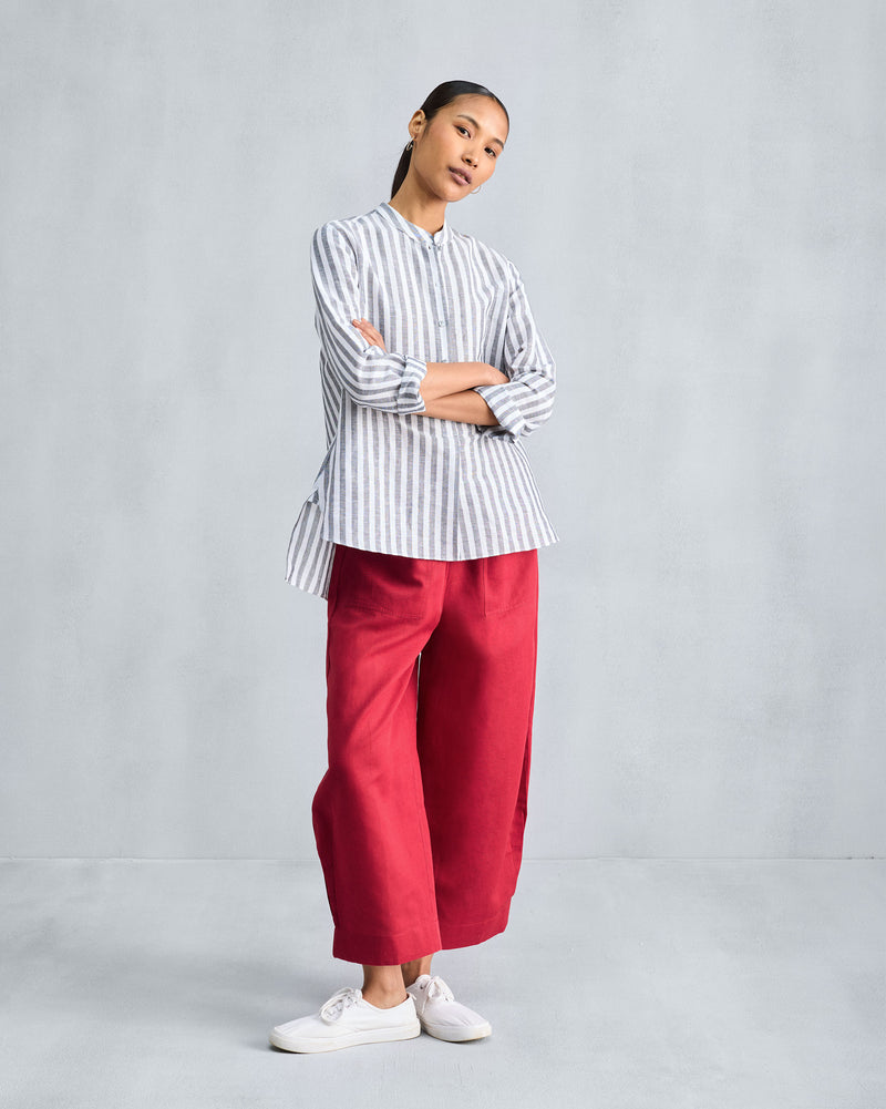 Mandarin Collar Top - Charcoal & White Stripes