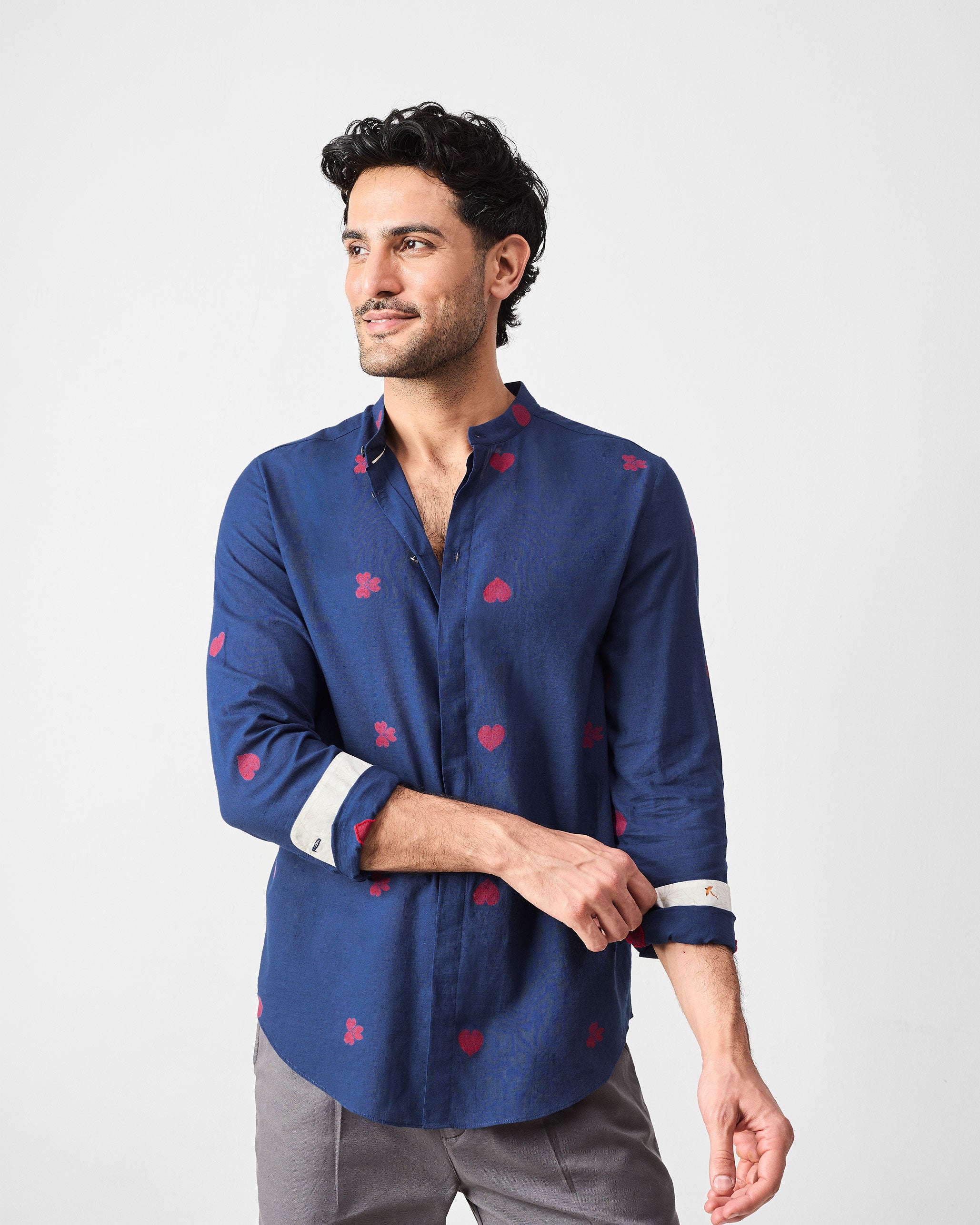 Kawaii Shirt - Navy & Red Jamdani