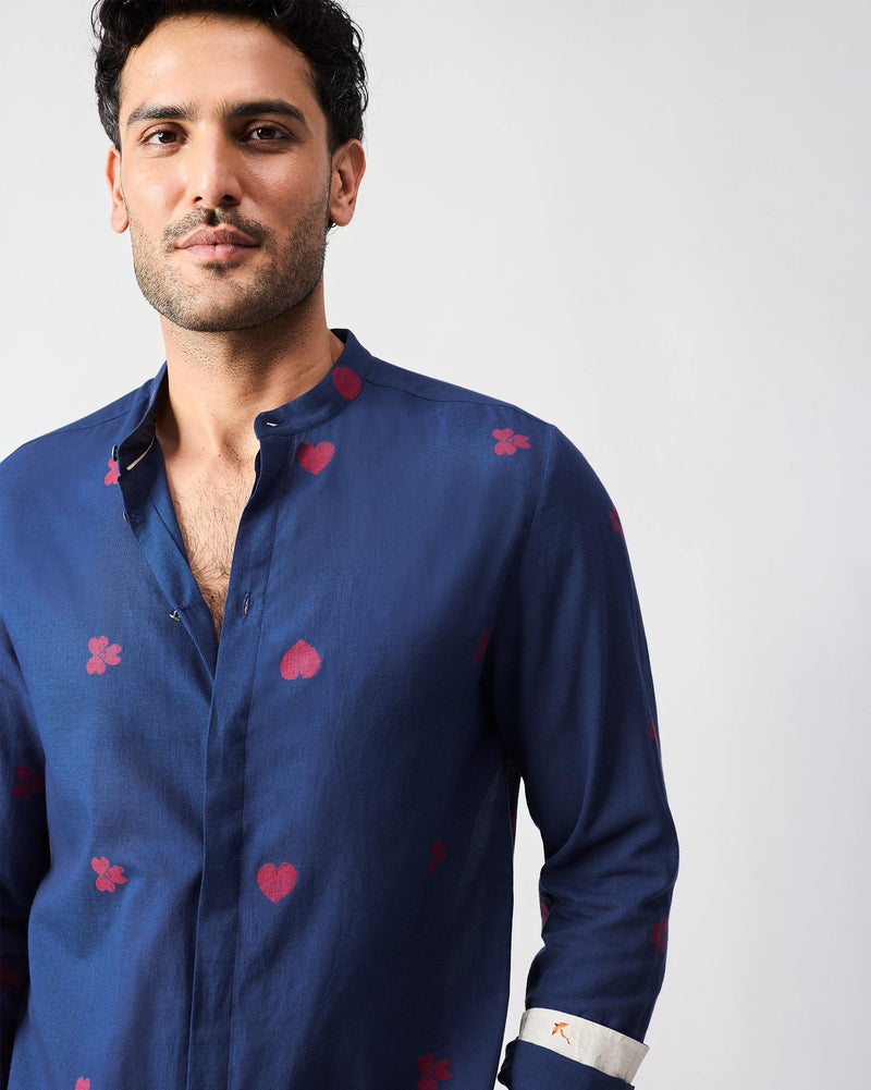 Kawaii Shirt - Navy & Red Jamdani