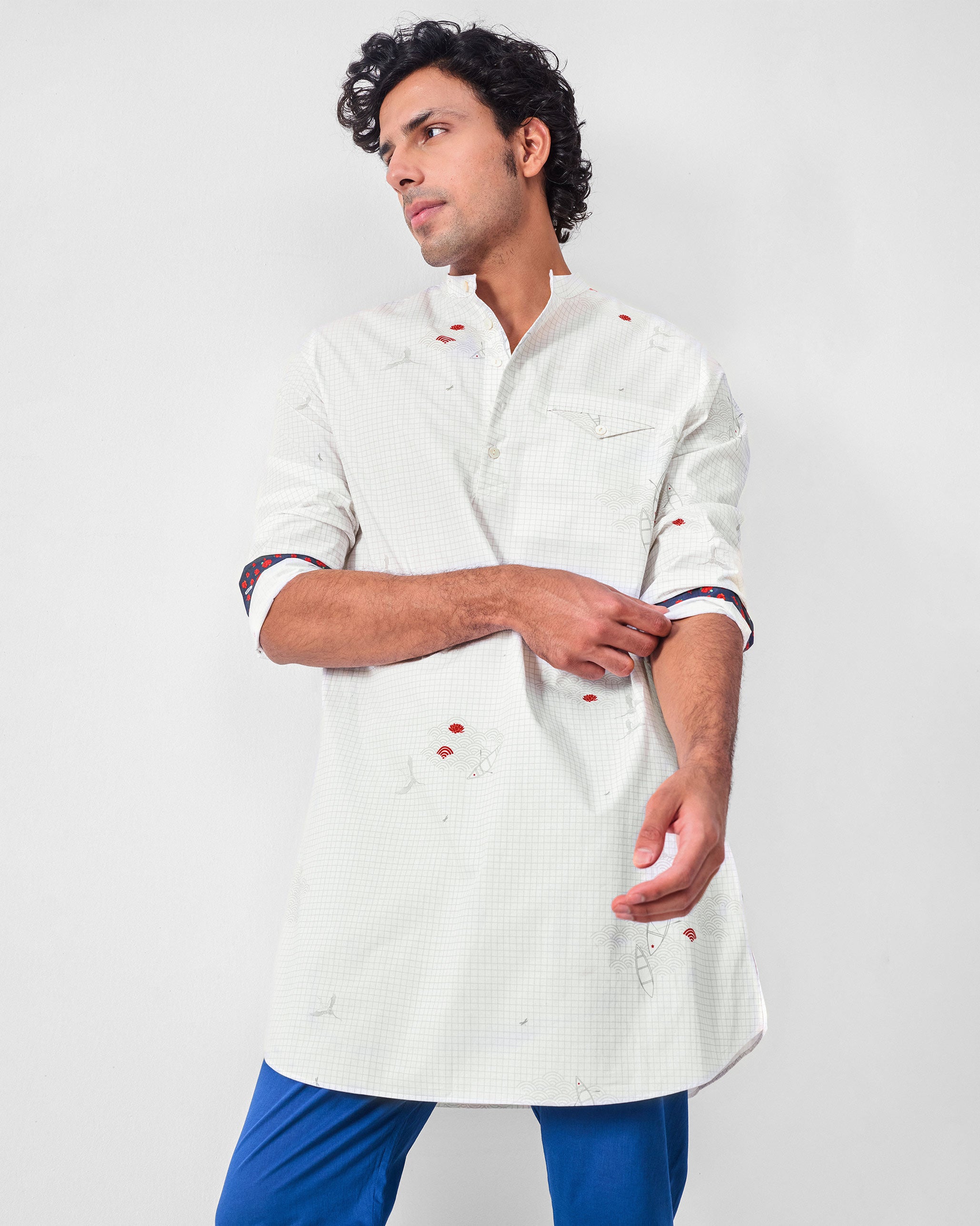 Fort Kurta - White & Grey Print