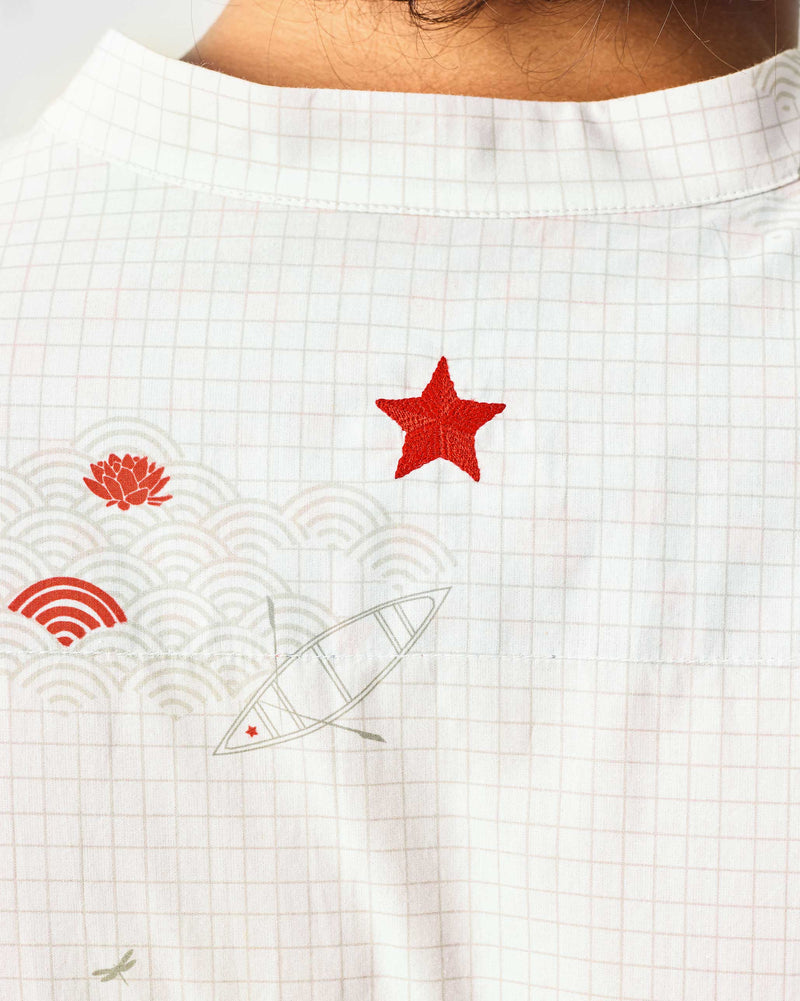 Fort Kurta - White & Grey Print