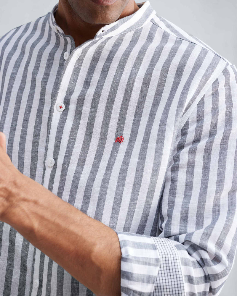 Nawab Shirt - Charcoal & White Stripes