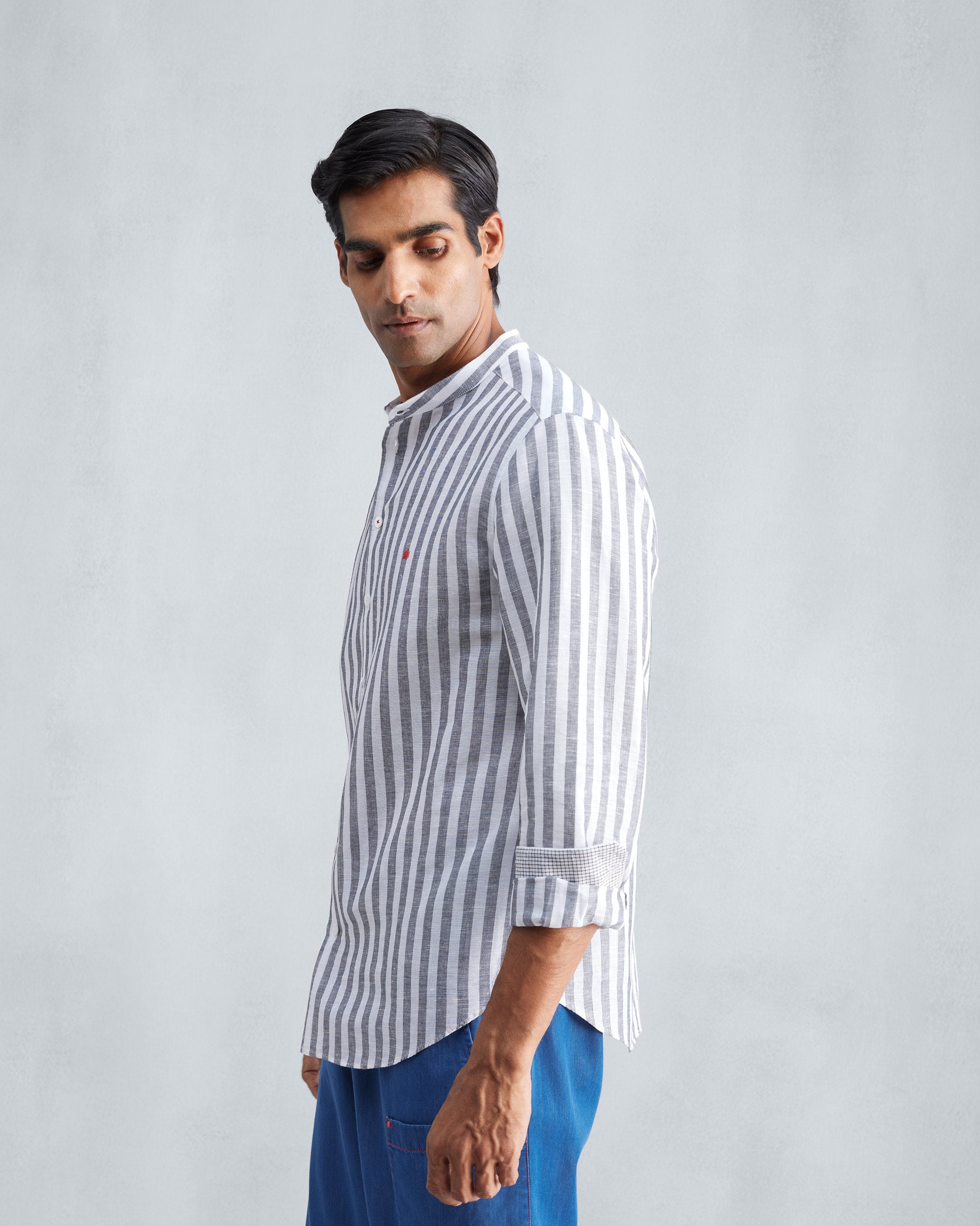 Nawab Shirt - Charcoal & White Stripes