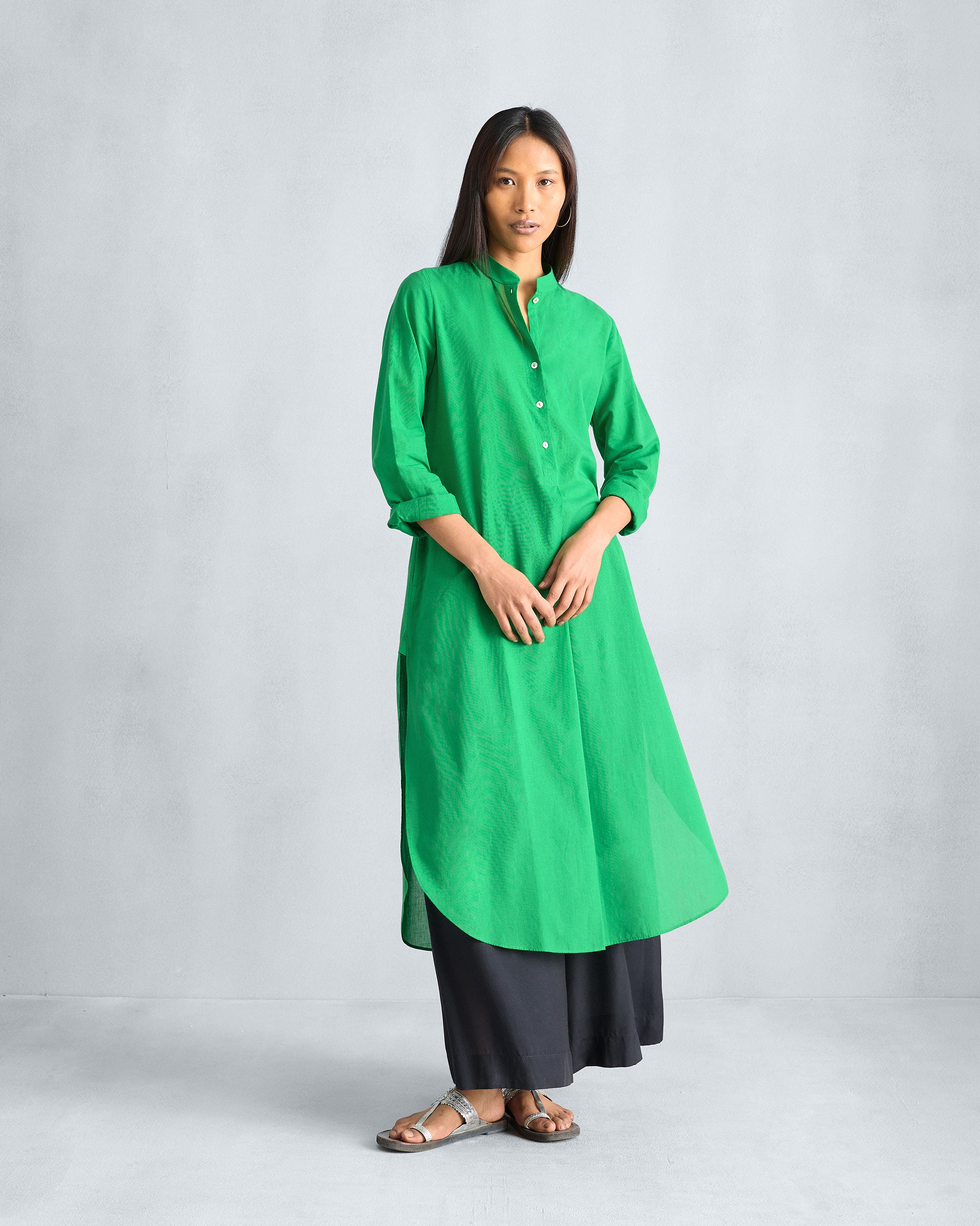 Basic Long Length Kurta - Green