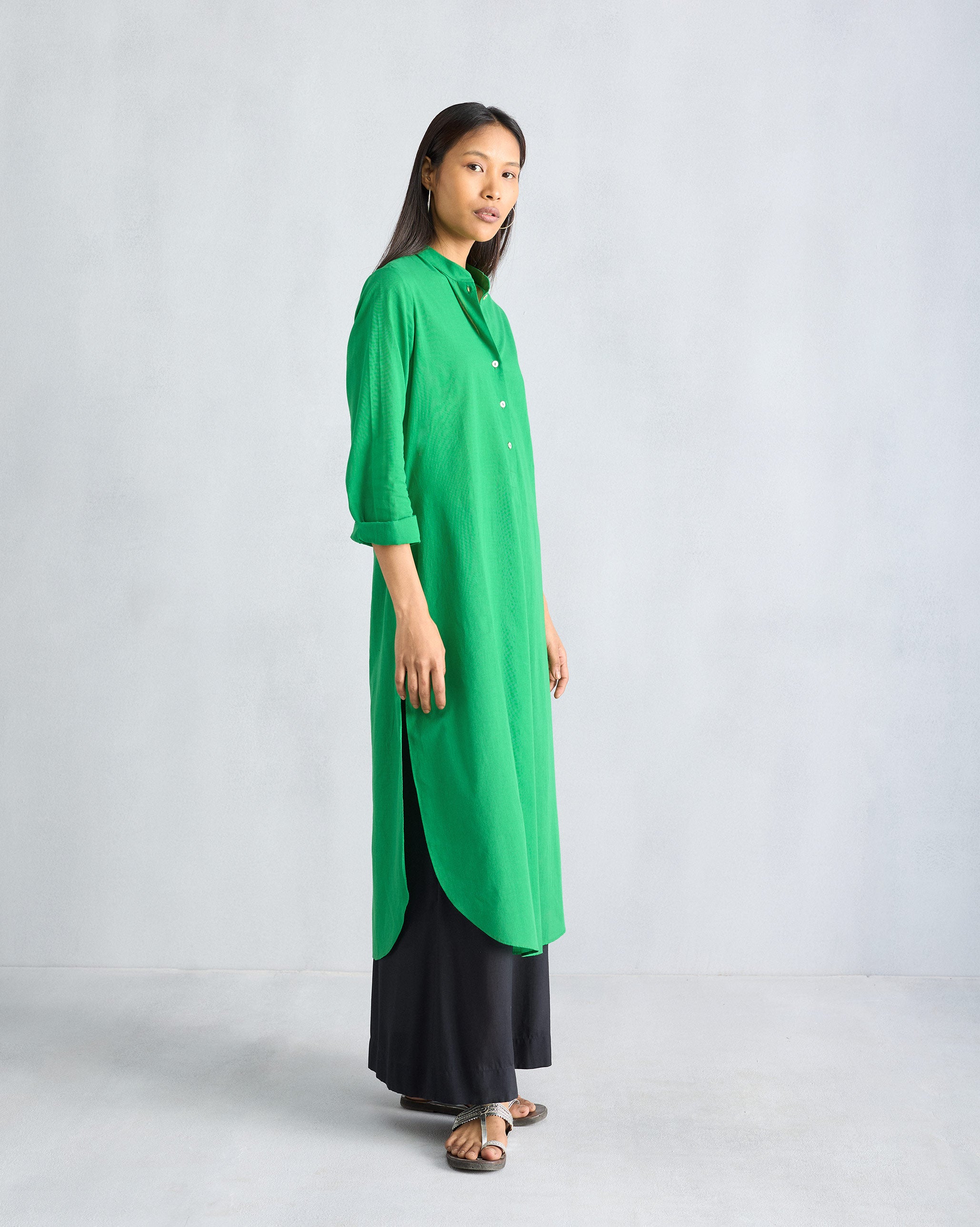 Basic Long Length Kurta - Green