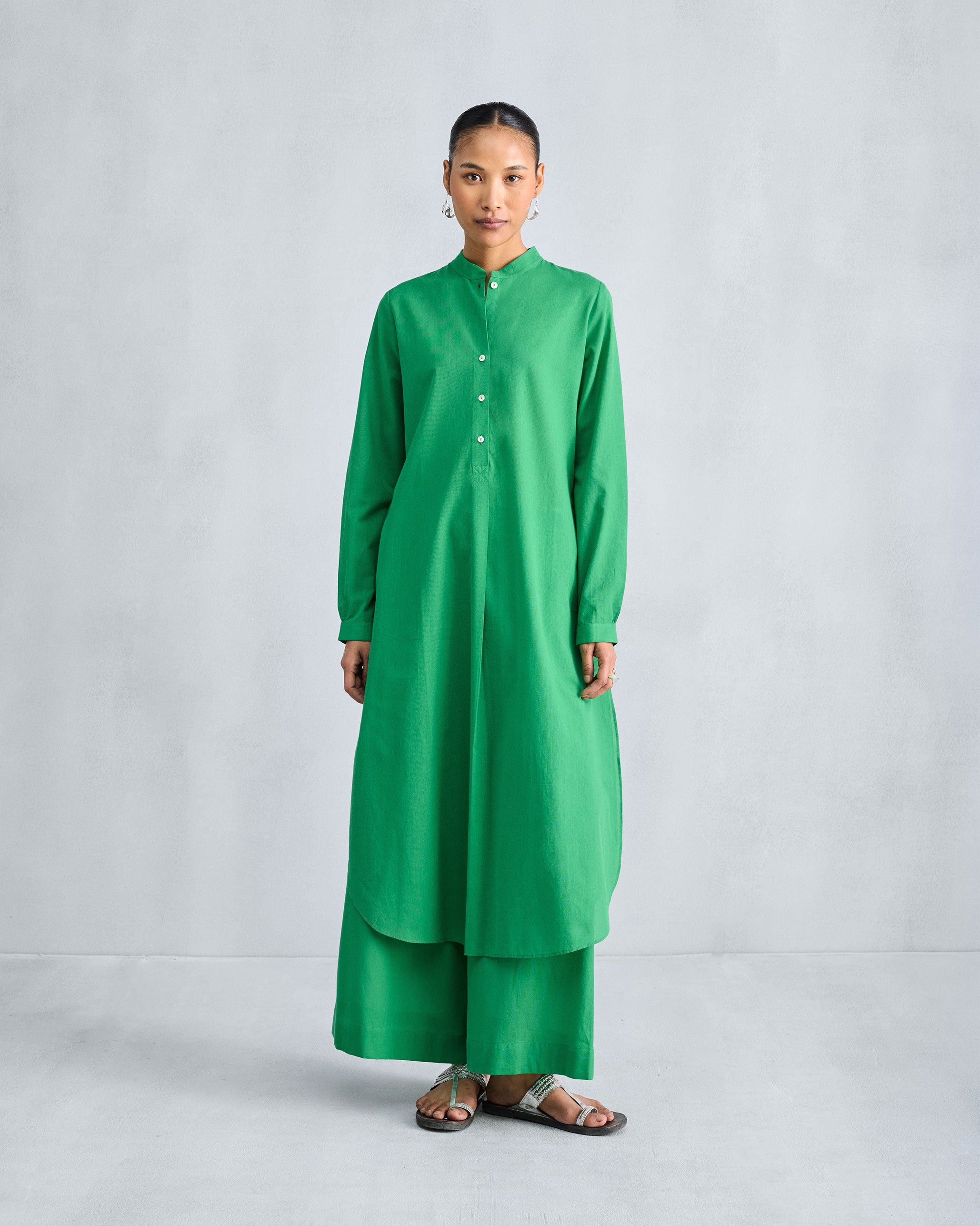 Basic Long Length Kurta - Green