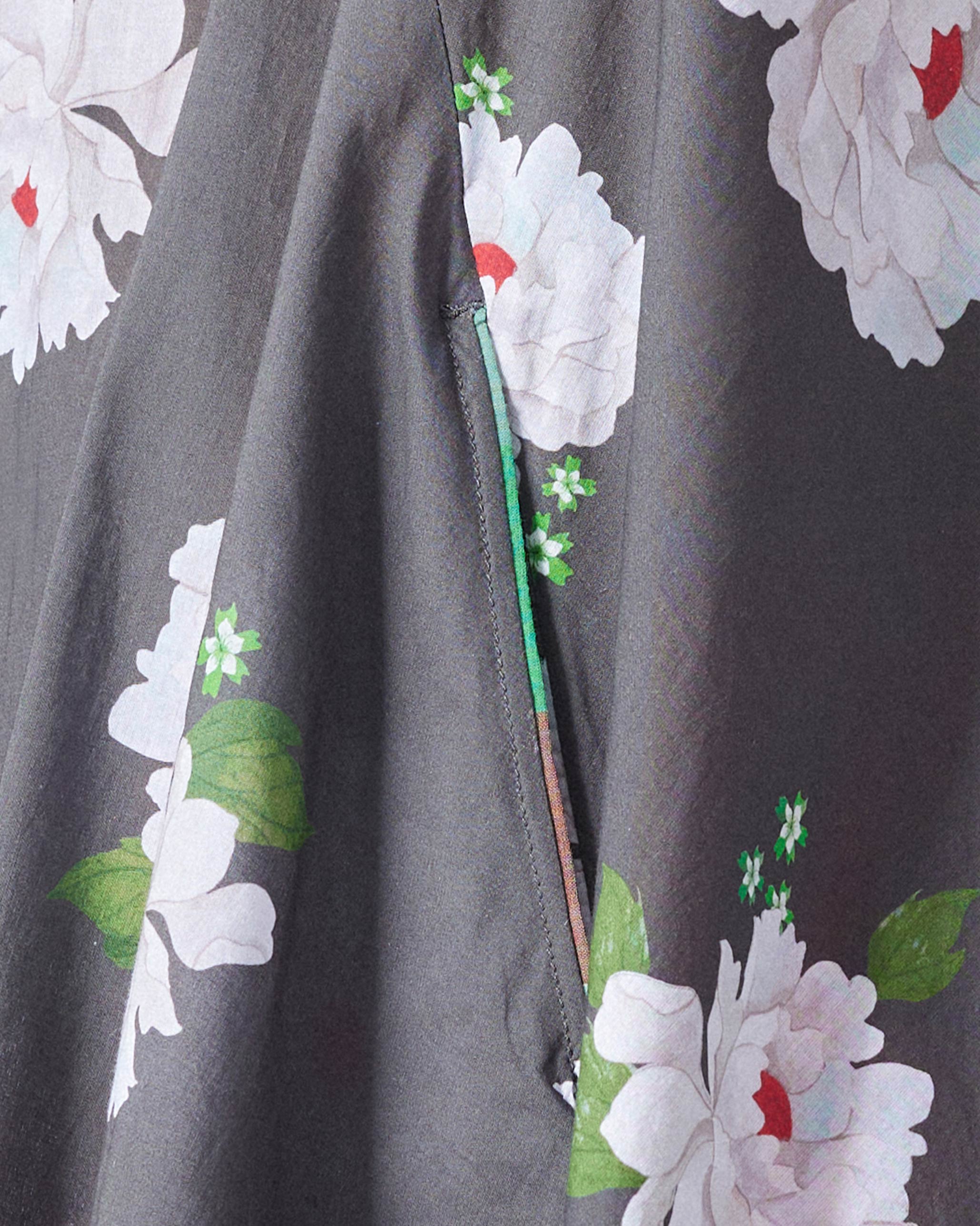 Lantern Top - Charcoal & Ivory Print