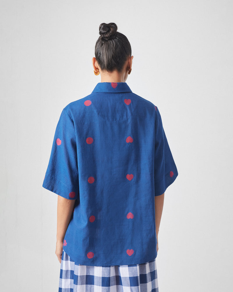 Drop Hem Shirt - Blue & Red
