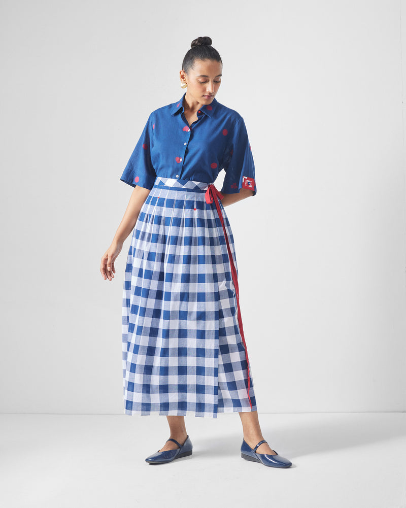 Drop Hem Shirt - Blue & Red