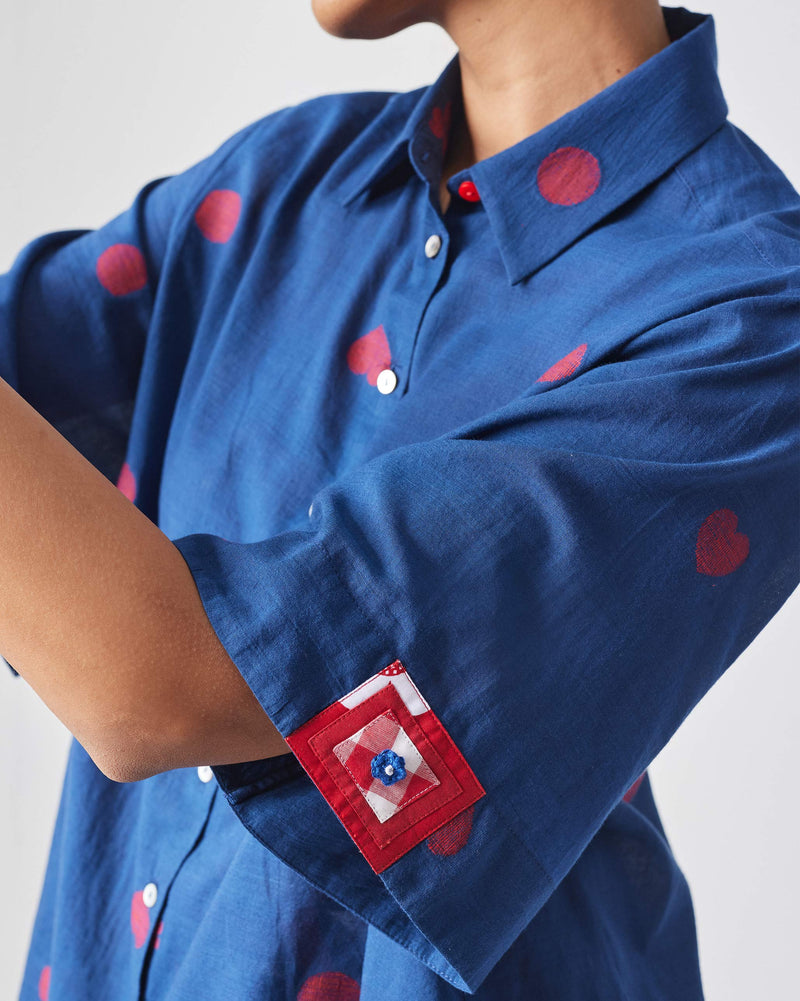 Drop Hem Shirt - Blue & Red