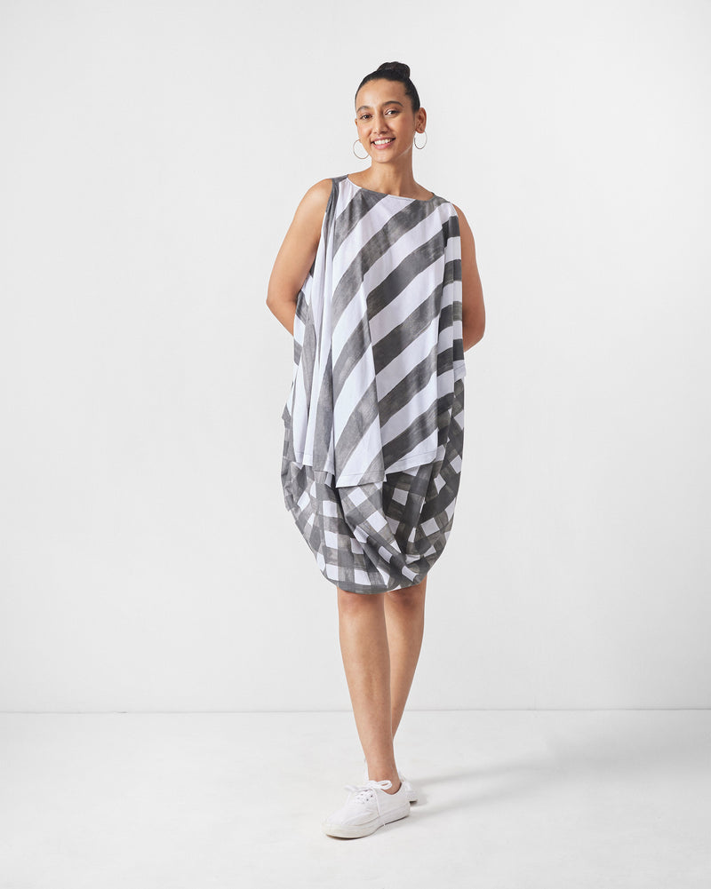 Yin Yan Dress - Charcoal & White Print