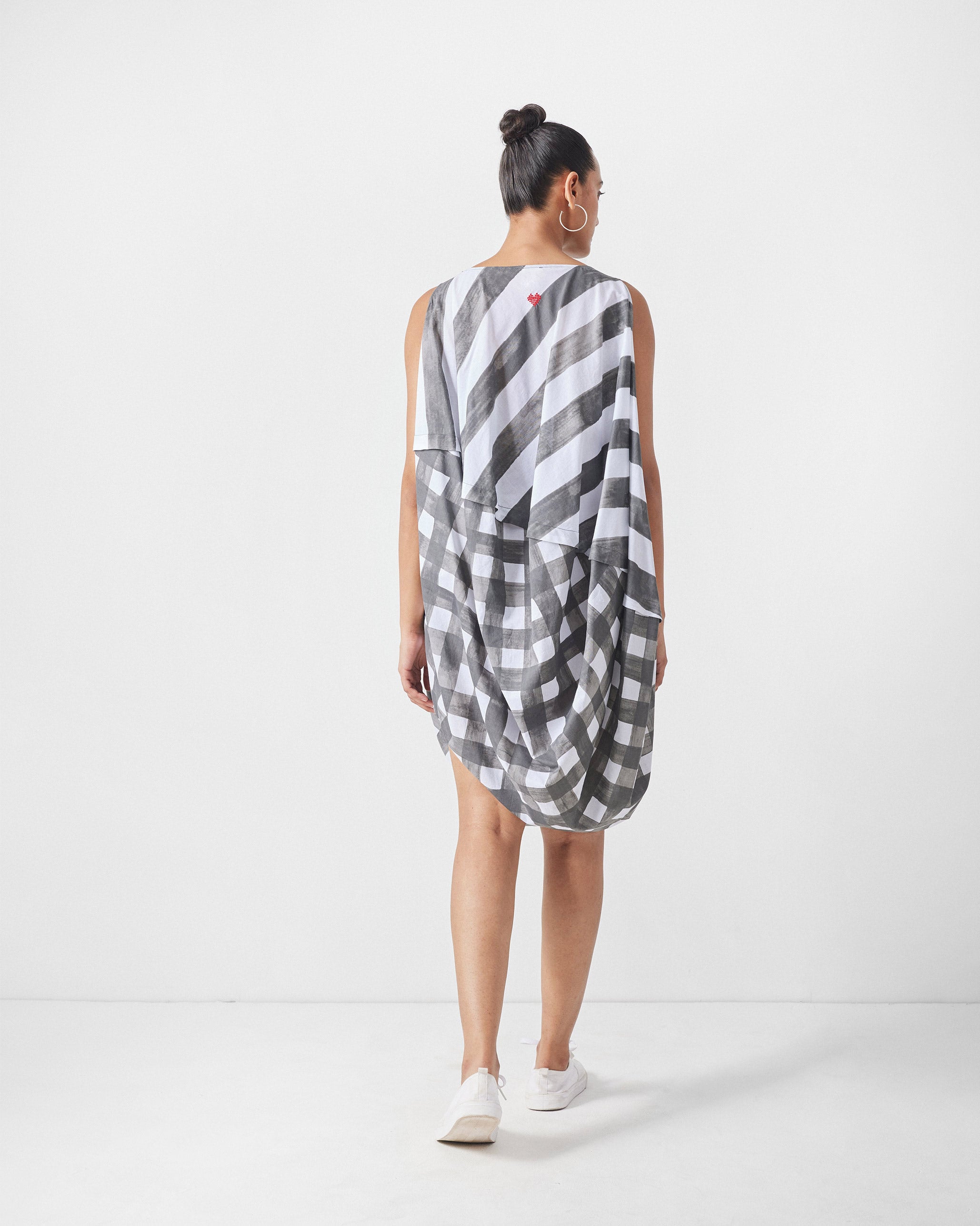 Yin Yan Dress - Charcoal & White Print