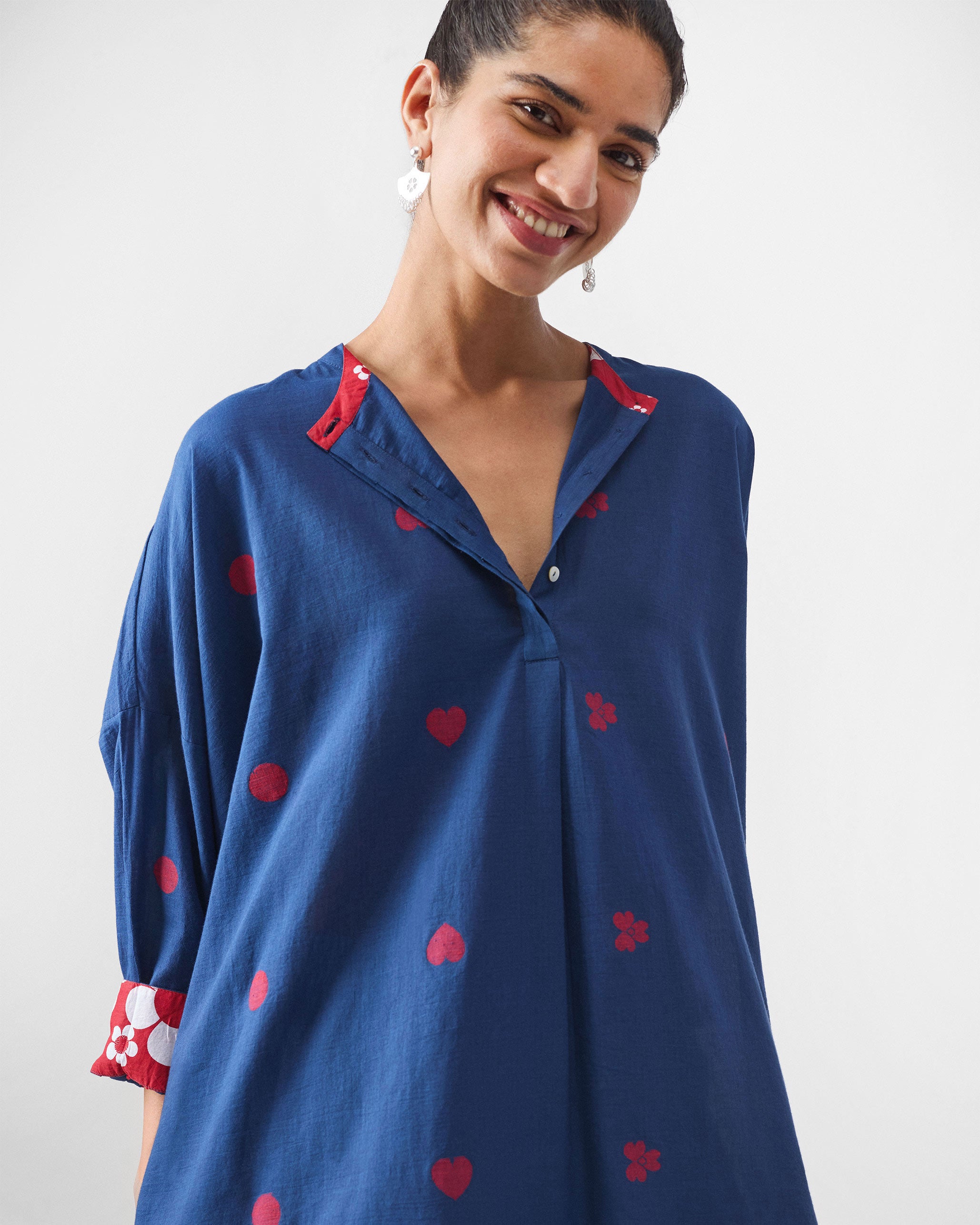Lazy Sunday Tunic - Blue & Red