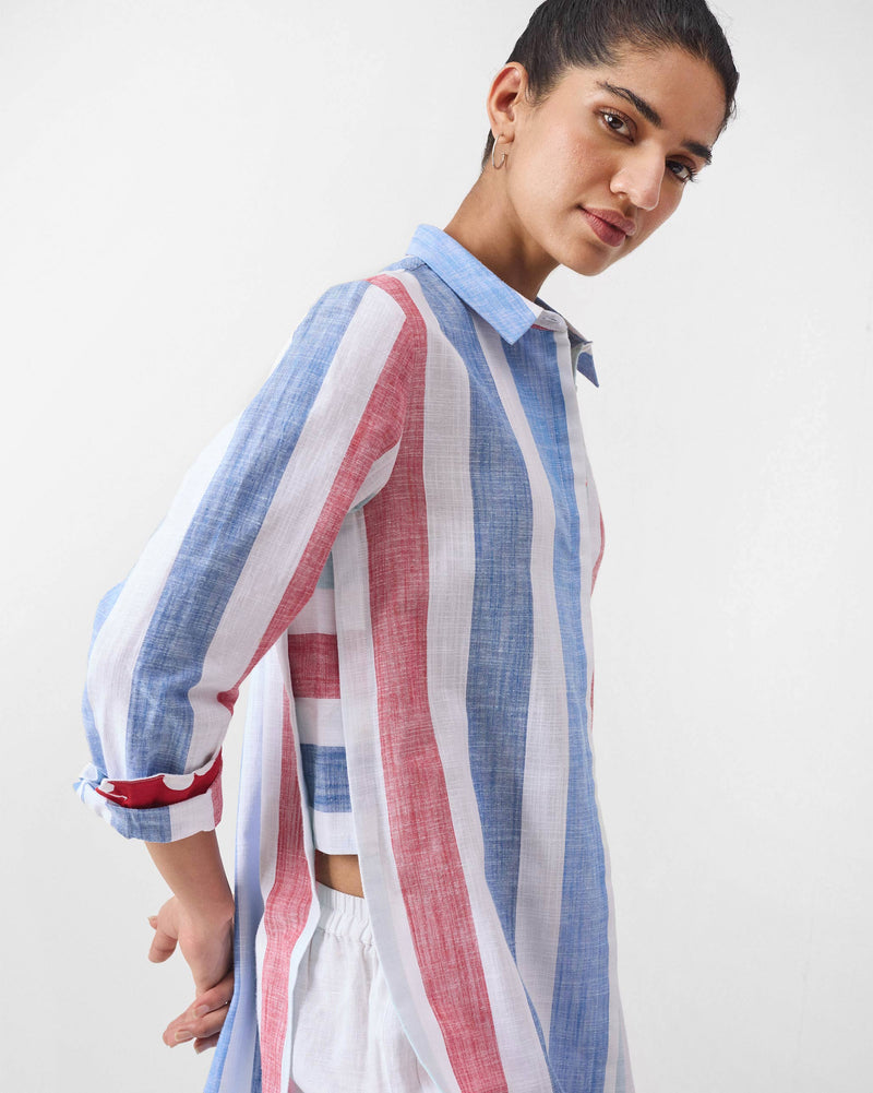 Many Moons Kurta - Blue & Red Stripes