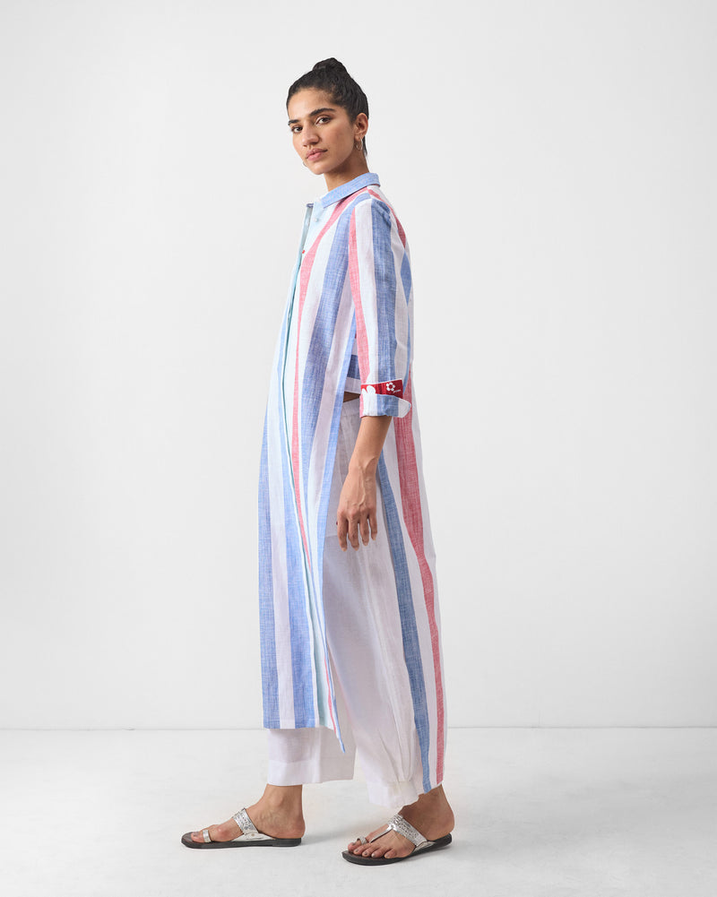 Many Moons Kurta - Blue & Red Stripes