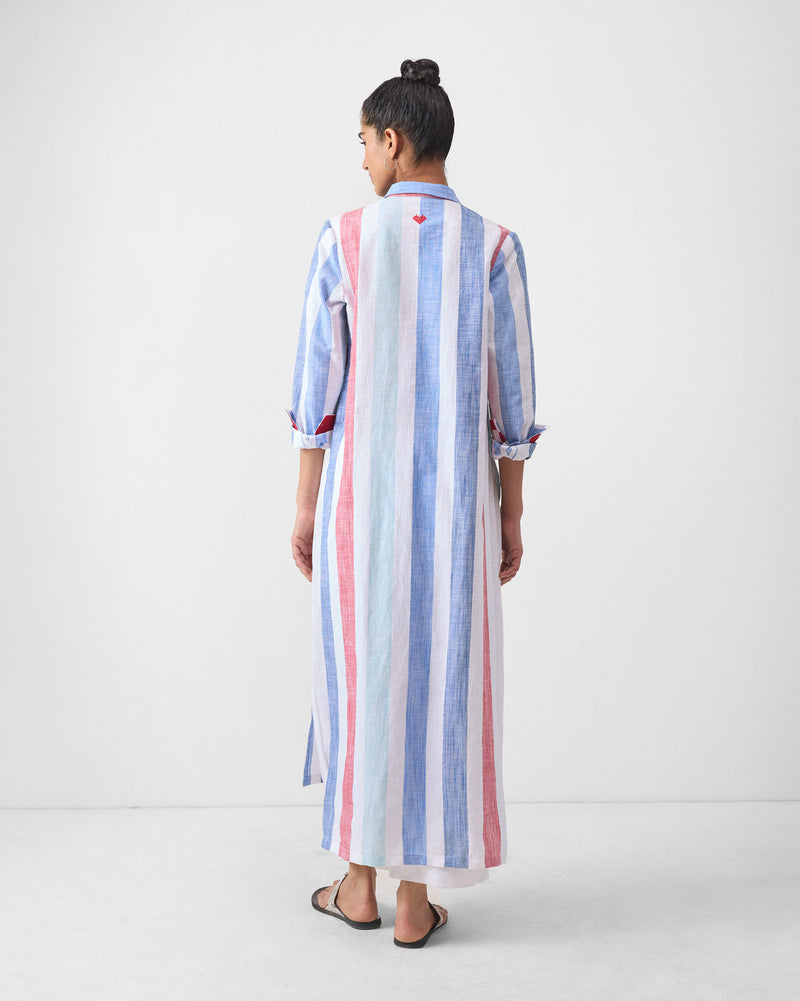 Many Moons Kurta - Blue & Red Stripes